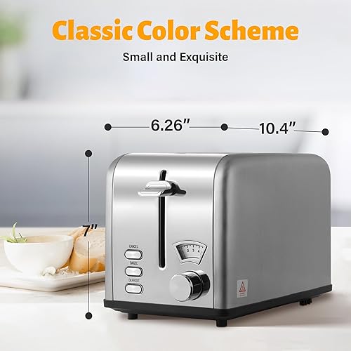 Miniatura 2 de Simple Deluxe Tostadora de acero inoxidable de 2 rebanadas, 5 ajustes de tostado y tostadora de ranura extra ancha de 3 funciones, con bandeja