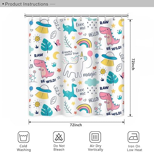 Miniatura 7 de Umpoo Cortina de ducha de baño con temática de ensueño, diseño de dinosaurios, dinosaurios, arco iris, cortina de ducha mágica con ganchos, cortina