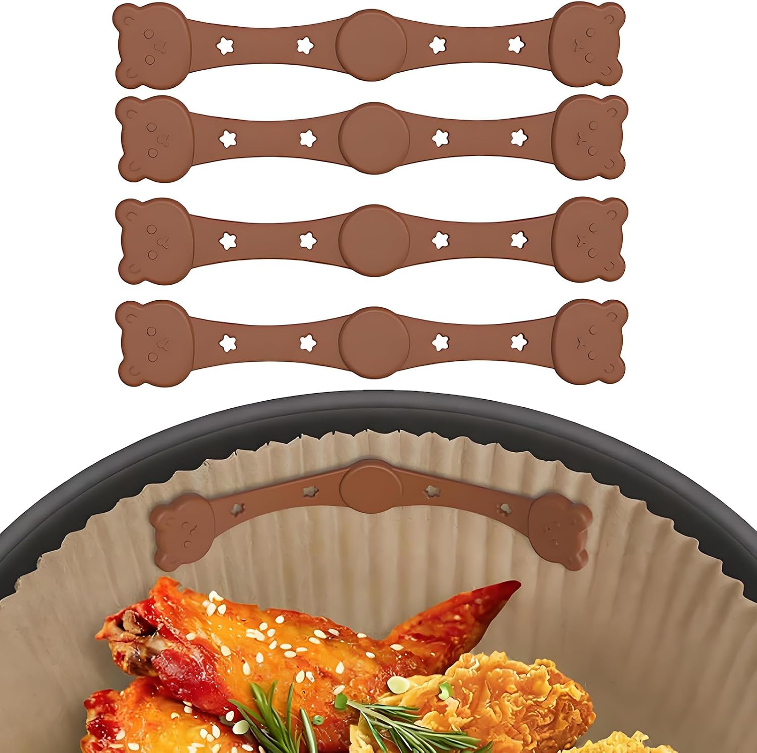 Pack of 4 Magnets for Airfryer Baking Paper Silicone, Bear Style Airfryer Magnets for Baking Paper, Magnetic Silicone Buckles for Hot Air Fryer, Prevents Slipping and Burning