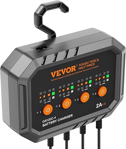 Miniatura 10 de VEVOR LiFePO4 - Cargador de batería inteligente, 2A x 4, plomo ácido (AGMGelSLA), cargador de batería totalmente automático para barco, motocicleta,
