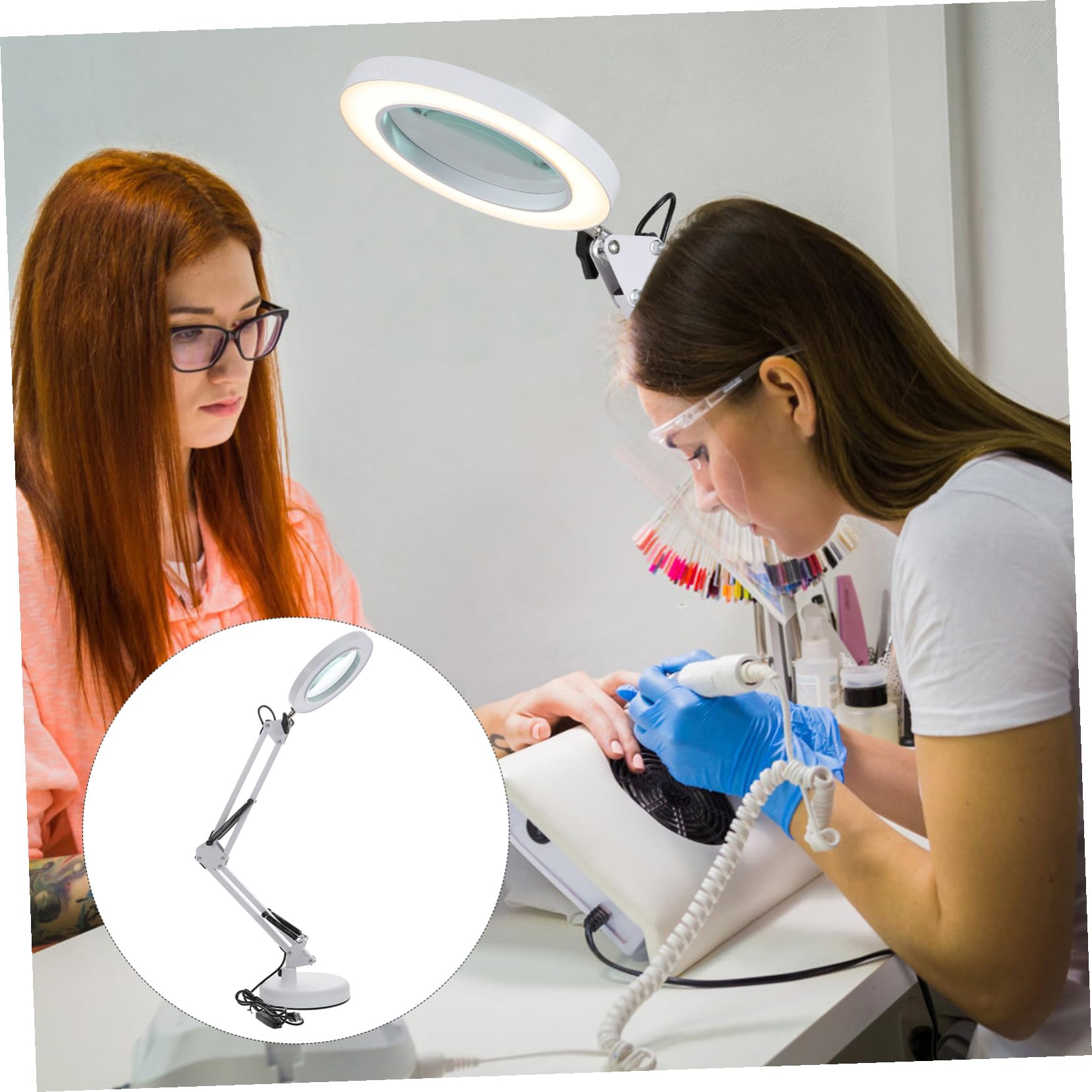 Toddmomy Lampada Lente di Ingrandimento LED 5x Braccio Regolabile a Molla e Illuminazione Multiangolo per Manicure, Trucco e Ricamo Morsetto da Scrivania e Alimentazione USB