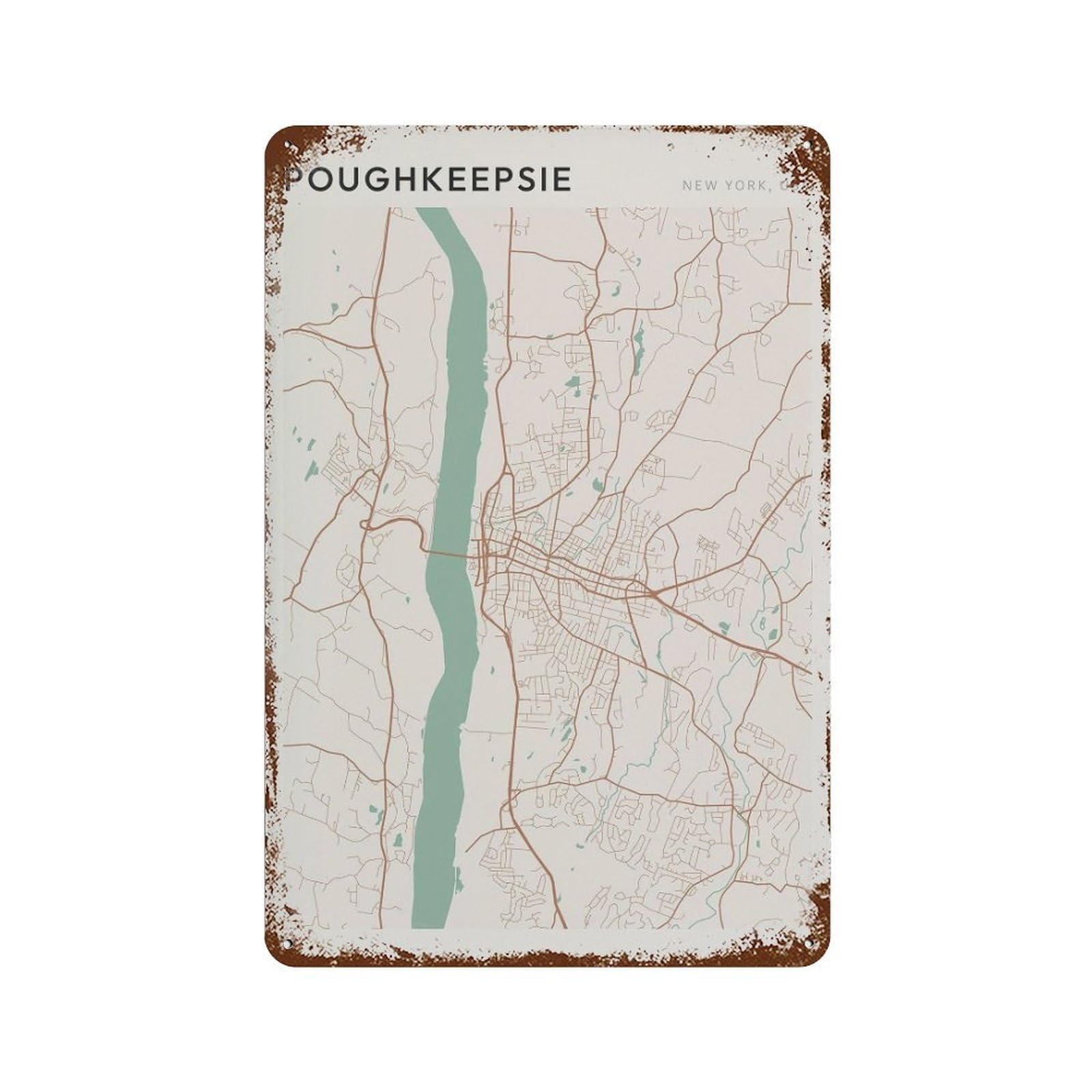 xiaoxiaoshen Poughkeepsie Map New York Travel Gift Scandi Wall Decor Art Metal Tin Poster Modern Home Decor Art Home Bar Shop Decorations Vintage Sign 30x20cm