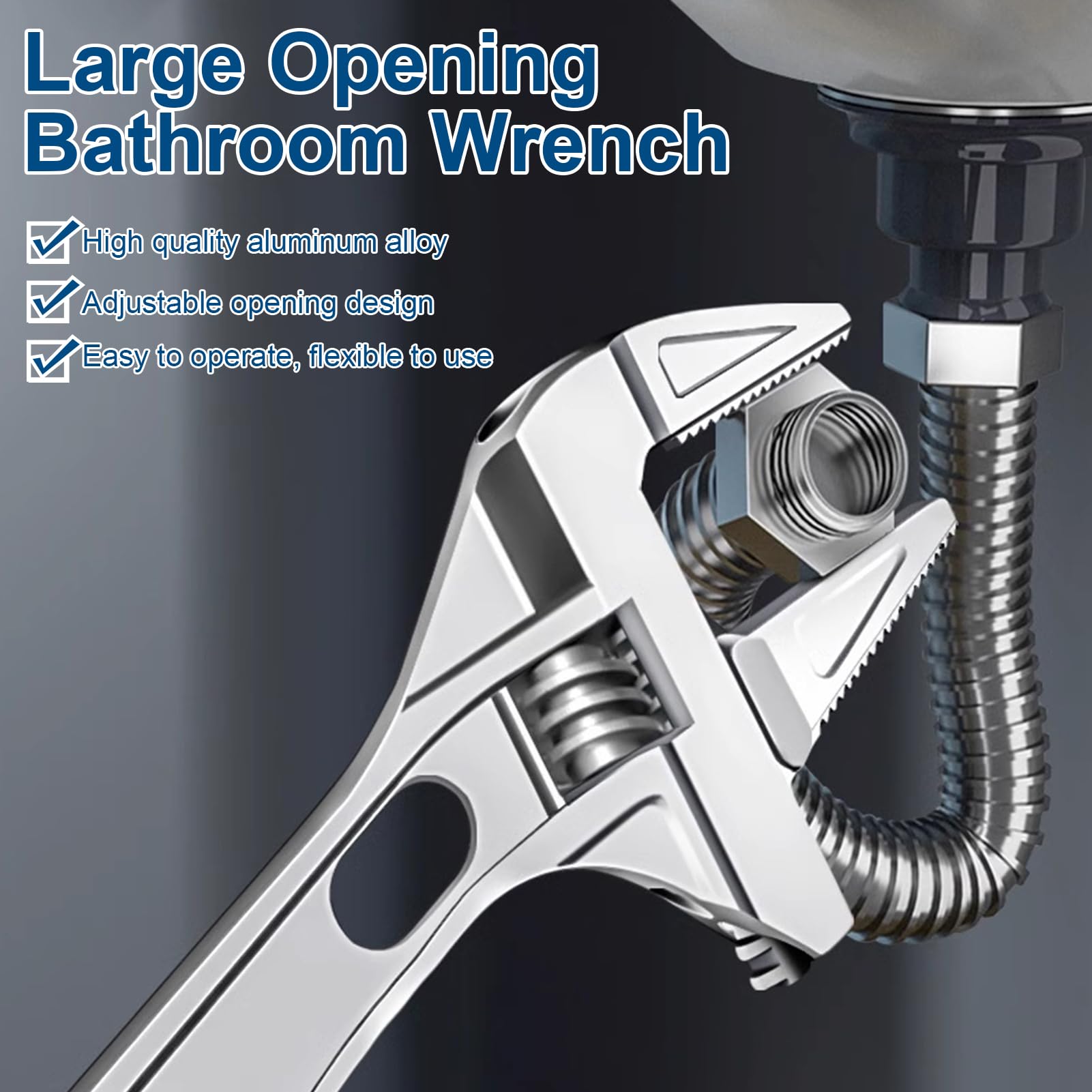 QTMMC Adjustable Spanner Wrench 6-68mm Wide Jaw Opening Plumbing Spanner 2-in-1Ultra-Thin Shifting Spanner 200mm Aluminum Alloy Plumbers Wrench Pipe Basin Hand Tools for Bathroom Washbasin Tube - Image 4