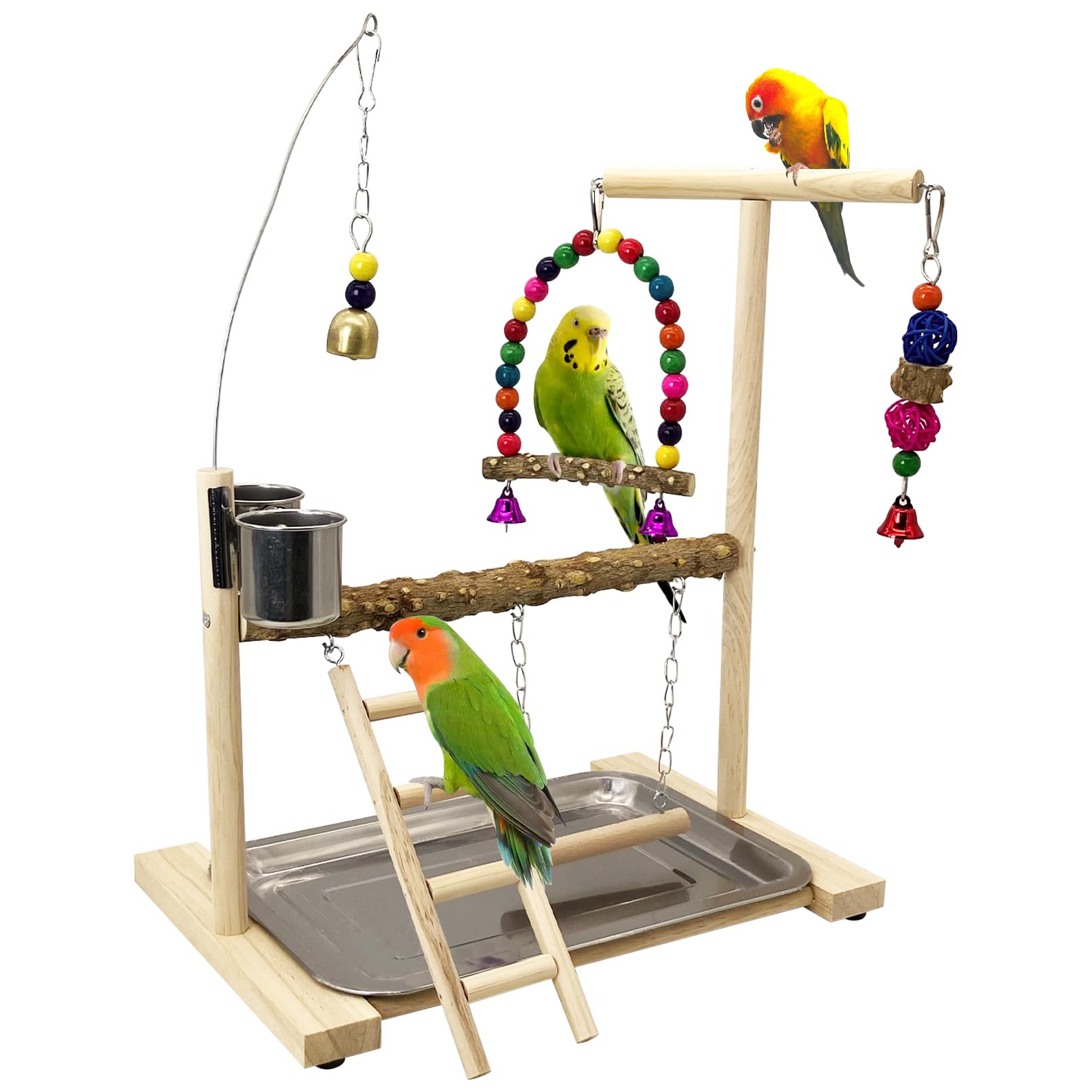 Tfwadmx Bird Playground Parrots Play Stand Birdcage Play Stand Play Gym Parakeet Ladders Exercise with Feeder Cups for Cockatoo Lovebirds SmallBirds Conure Cockatiel Cage Accessories Toy