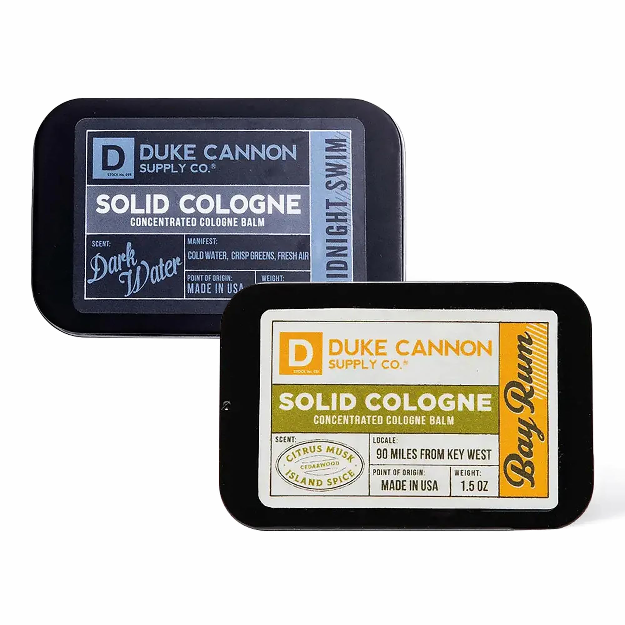 Duke Cannon Supply Co. Solid Cologne - Bay Rum + Midnight Swim - Solid Cologne for Men