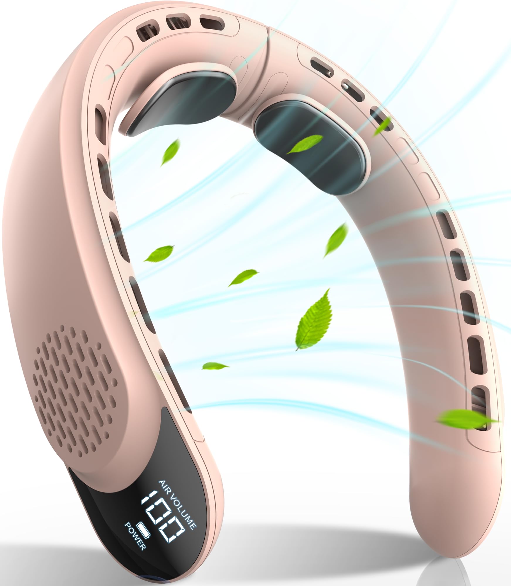 FrSara Rechargeable Neck Fan, Personal Fan with LED Display, 3 Speeds with 4000mAh Battery Powered, Supports USB TYPE-C, Portable, Ideal Quiet Gift for Women, Men Travel, Outdoor, Pink