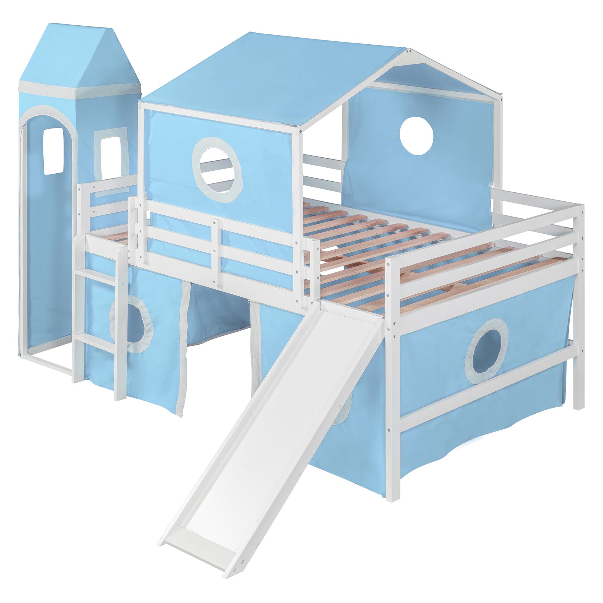 Harper and Bright Designs Full Low Loft Bed with Slide and Climbing Tower