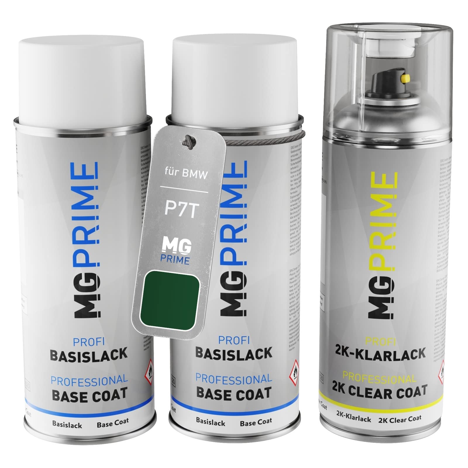 MG PRIME Bombolette spray di Vernice per auto per BMW P7T Verde Ermes +2K | Kit vernice di fondo + base + trasparente 2K, bombolette spray 400ml