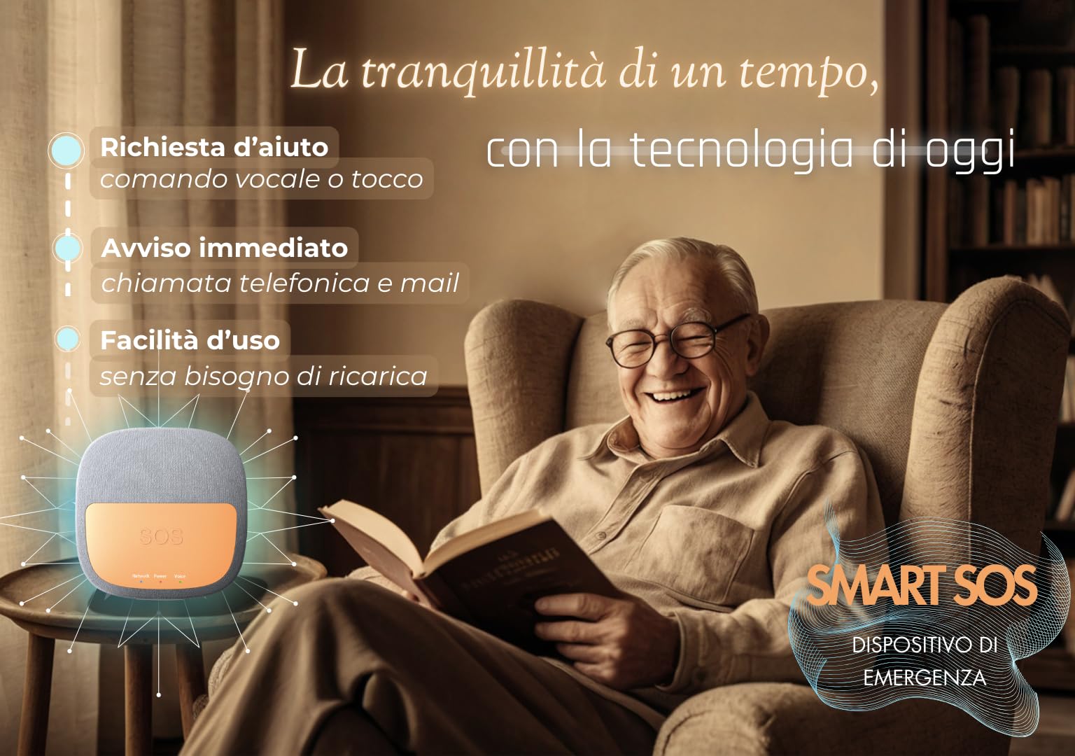 Salvavita Anziani Dispositivo di Telesoccorso con Riconoscimento Vocale Pulsante SOS Persone Fragili