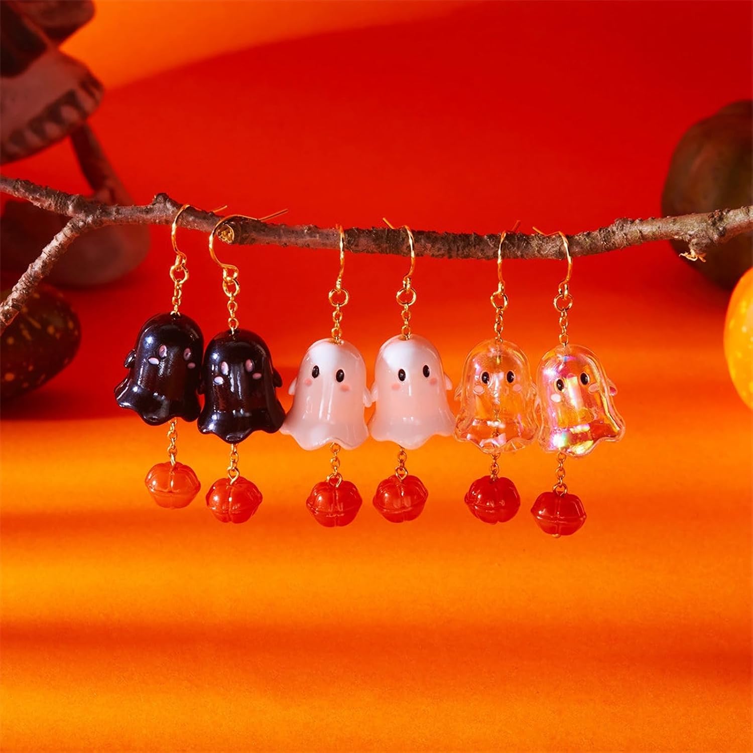 SLOONG Halloween Earrings for Women Dangle, Bat Ghost Witch Pumpkin Earrings Set BOO Skull Stud Earring Halloween Gifts Jewelry Accessories - Image 4