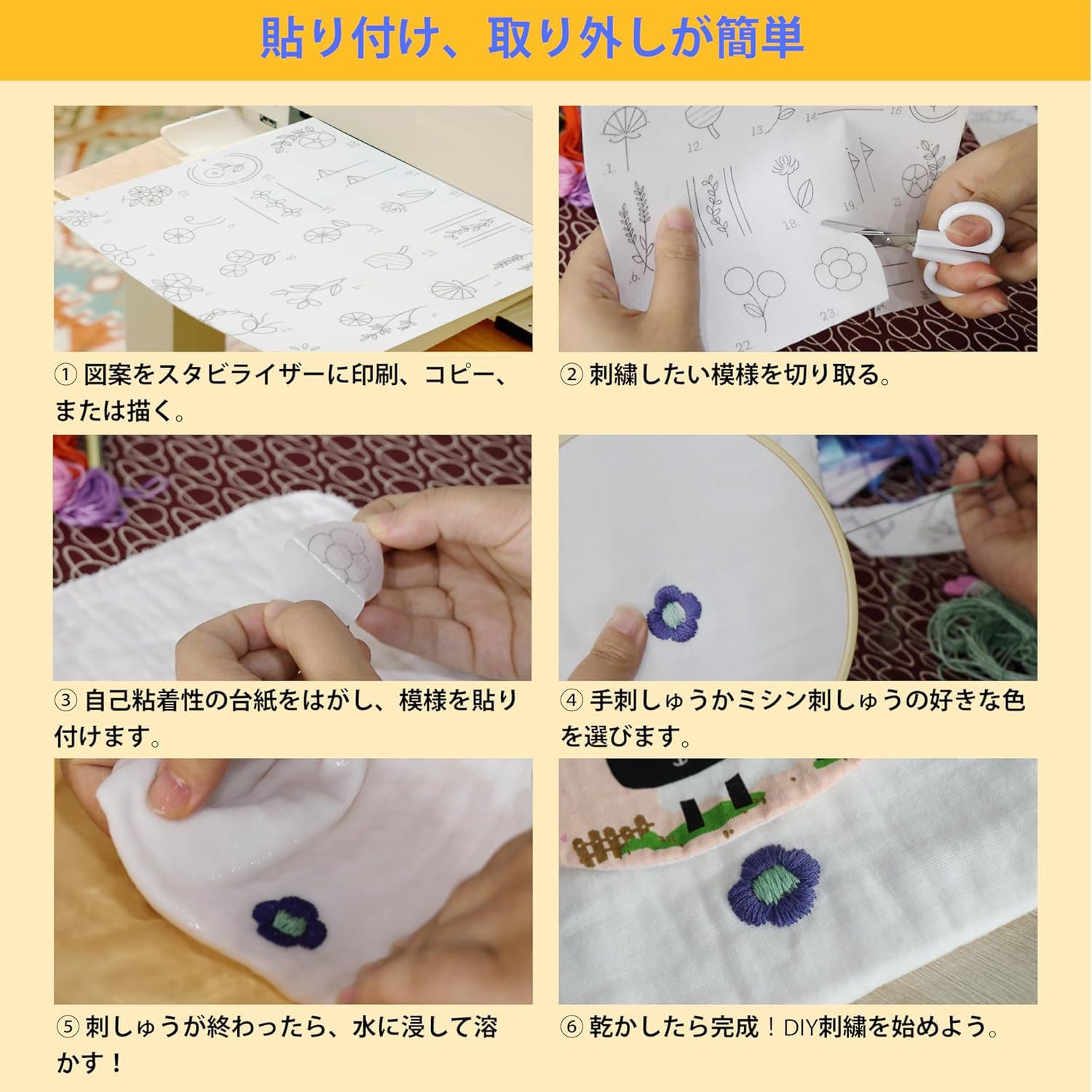 Amazon | New brothread 6枚 A4 (29.7x21cm）粘着刺しゅう用水溶性