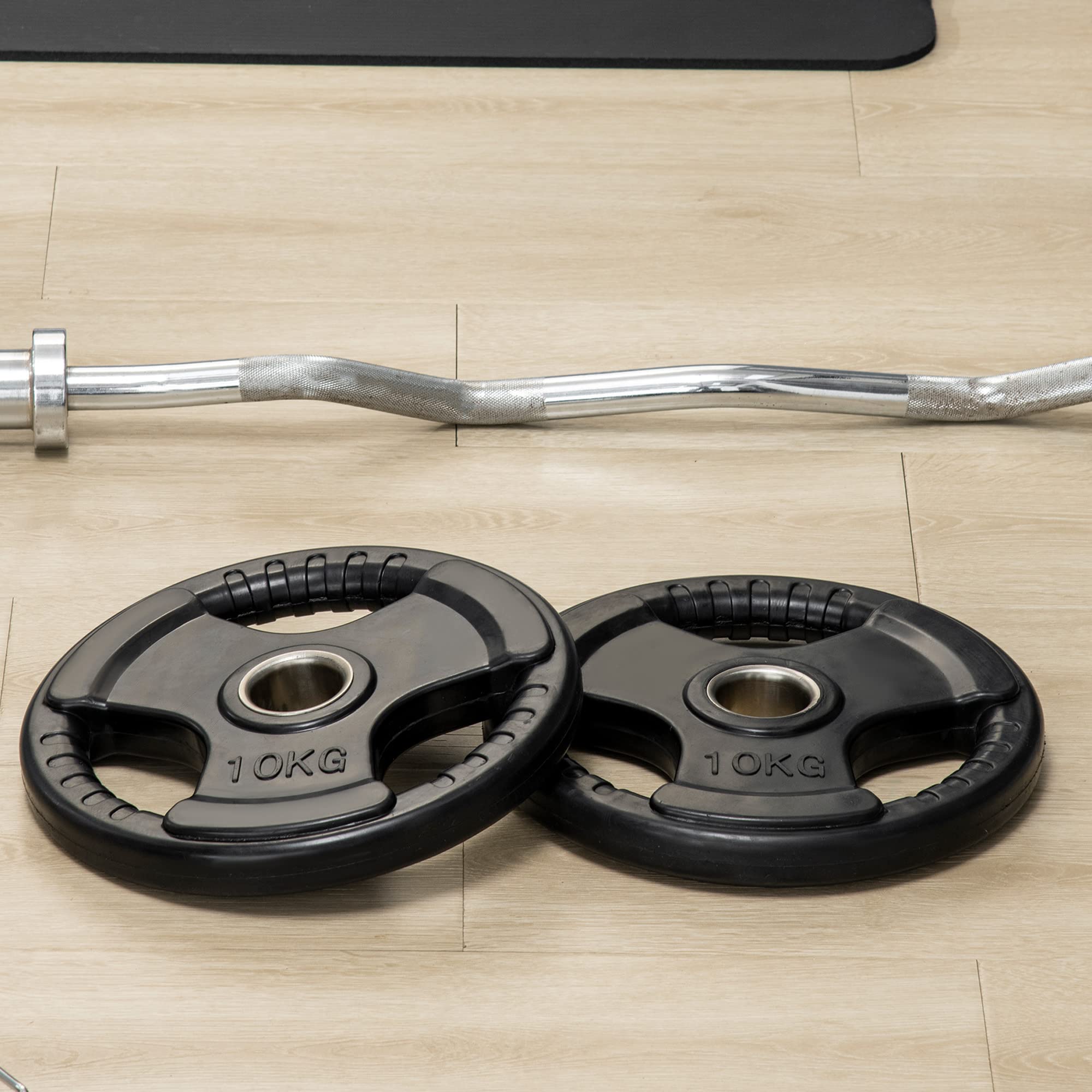 SPORTNOW Hantelscheiben 2er-Set, Tri-Grip gummierte Olympiascheiben, bodenschonender Gewichtsscheiben mit 5 cm Bohrung, drei Griffen, für Gewichtheben, Krafttraining