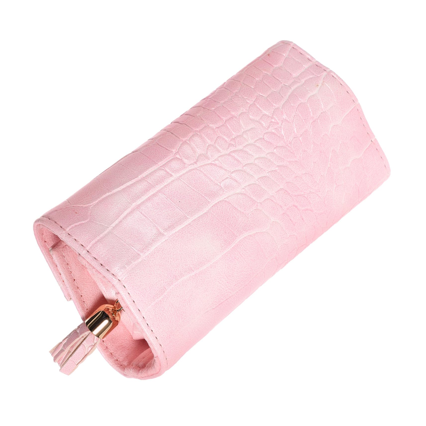 OUNONA Roll Jewelry Storage Roll Bag Travel Jewelry Pouch Jewelry Bag Jewelry Holder Velvet Small Jewelry Organizer Portable Bag Storage Organizer Jewelry Container Pink Flannel