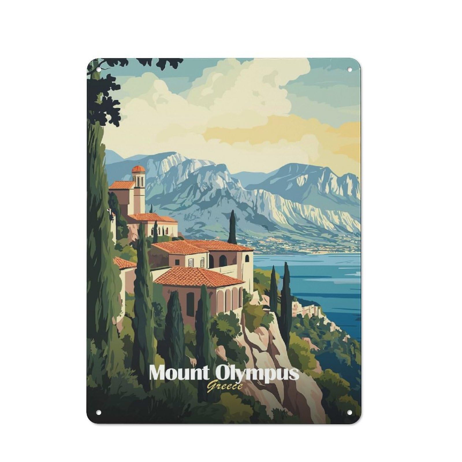 Junmoney Style-7 Mount Olympus Greece Everyday Metal Wall Decor 40X30cm, Decorative Tin Plaque For Flat, Dorm Room, Lounge Or Cafe