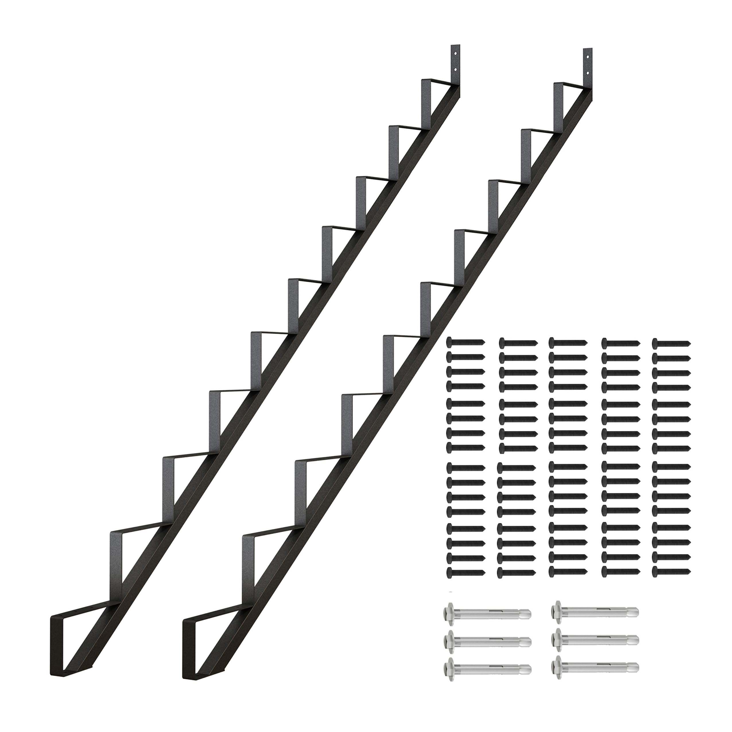 Photo 1 of DIYHD Outdoor Steel Stair Riser 10 Steps Black Stair Stringer for Deck Height 81in,Powder Coated Black,MAX Load Capacity:500lbs,2pcs