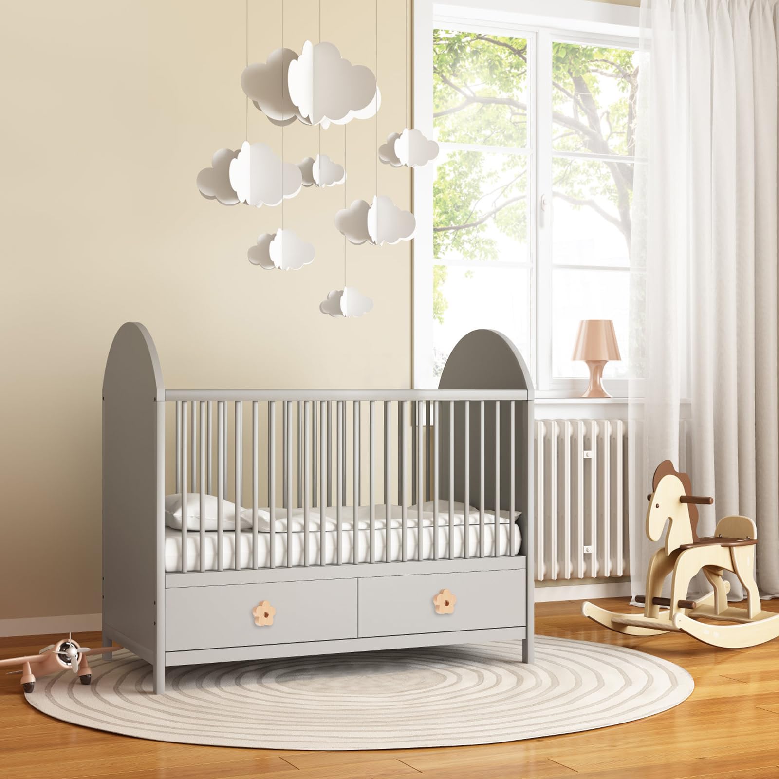 MOROBOR Poignées en bois en forme de fleur, 6 pièces en bois naturel fait main à un seul trou en bois de hêtre pour tiroir, placard, armoire, commode avec vis et tube d’expansion