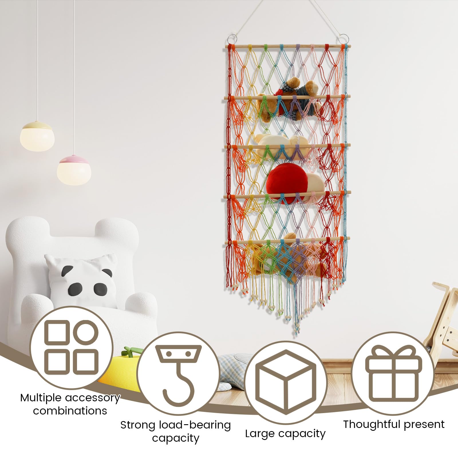 ZLHETWT 4 Tiers Stuffed Animal Storage Shelf Net Large Capacity Stuffed Animal Net Space Saving Stuffed Animal Holder Decorative Stuffed Animal Storage for Nursery Kids Girls Boys (Color)