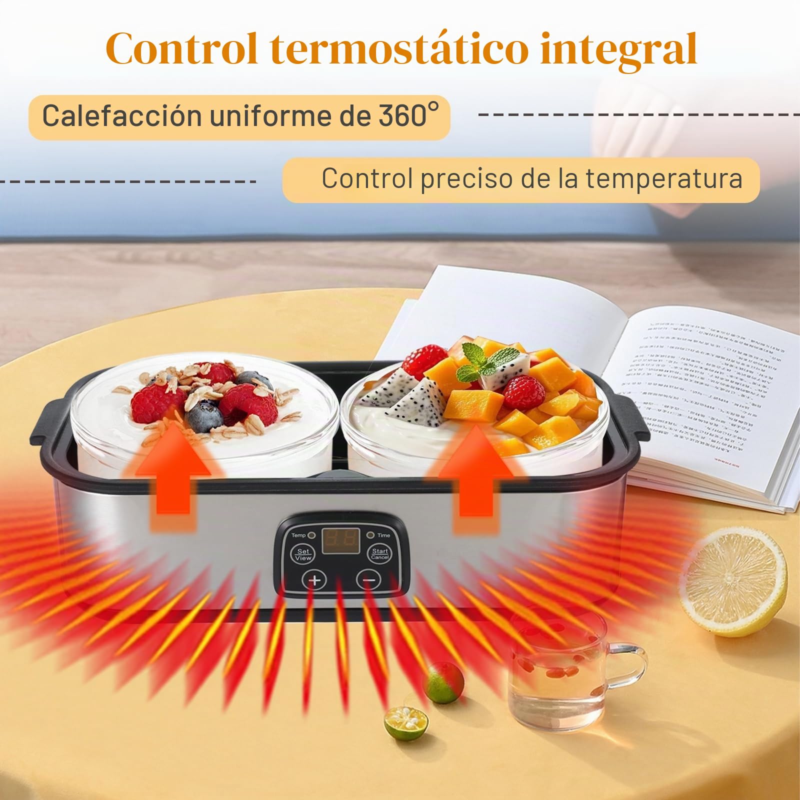 Yogurtera de 2 litros, máquina de yogur con 2 vasos, yogurtera con control de temperatura y tiempo, máquina de yogur griega automática multifuncional, enchufe de la UE 220 V