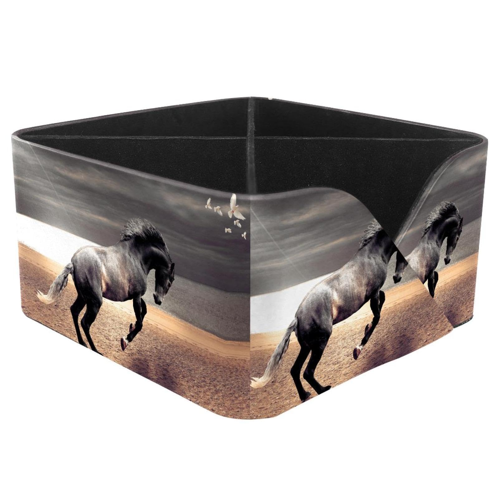 KengjuTesu Horse and Pigeons Desktop Organizer Pen Holder, Rectangular Pencil Cup for Office, Study and Makeup Stations
