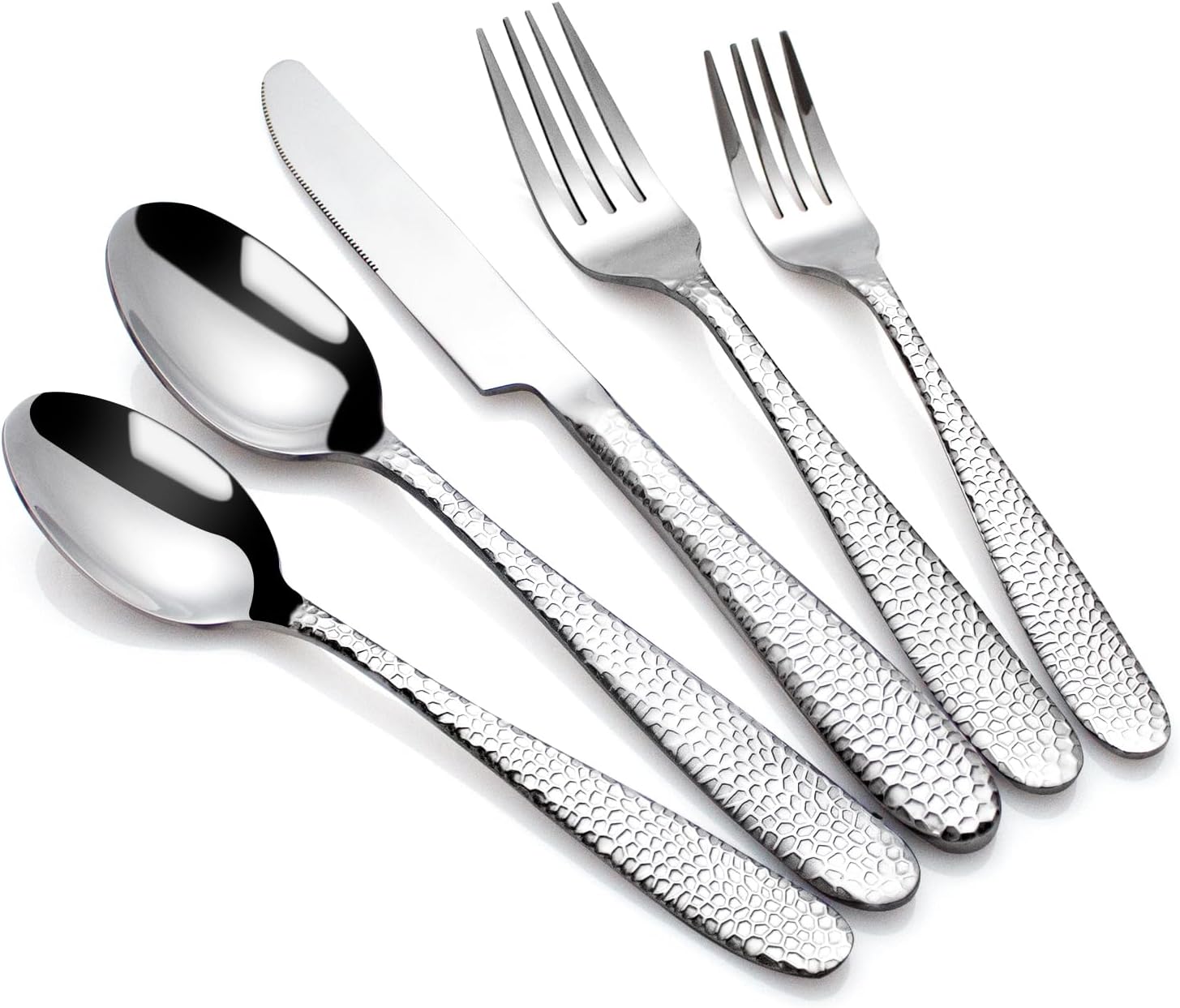 Hammered Silverware Set, CITESANA 40-Piece Heavy Duty Mirror Polished Stainless Steel Flatware Set Cutlery Set Flatware Service for 8