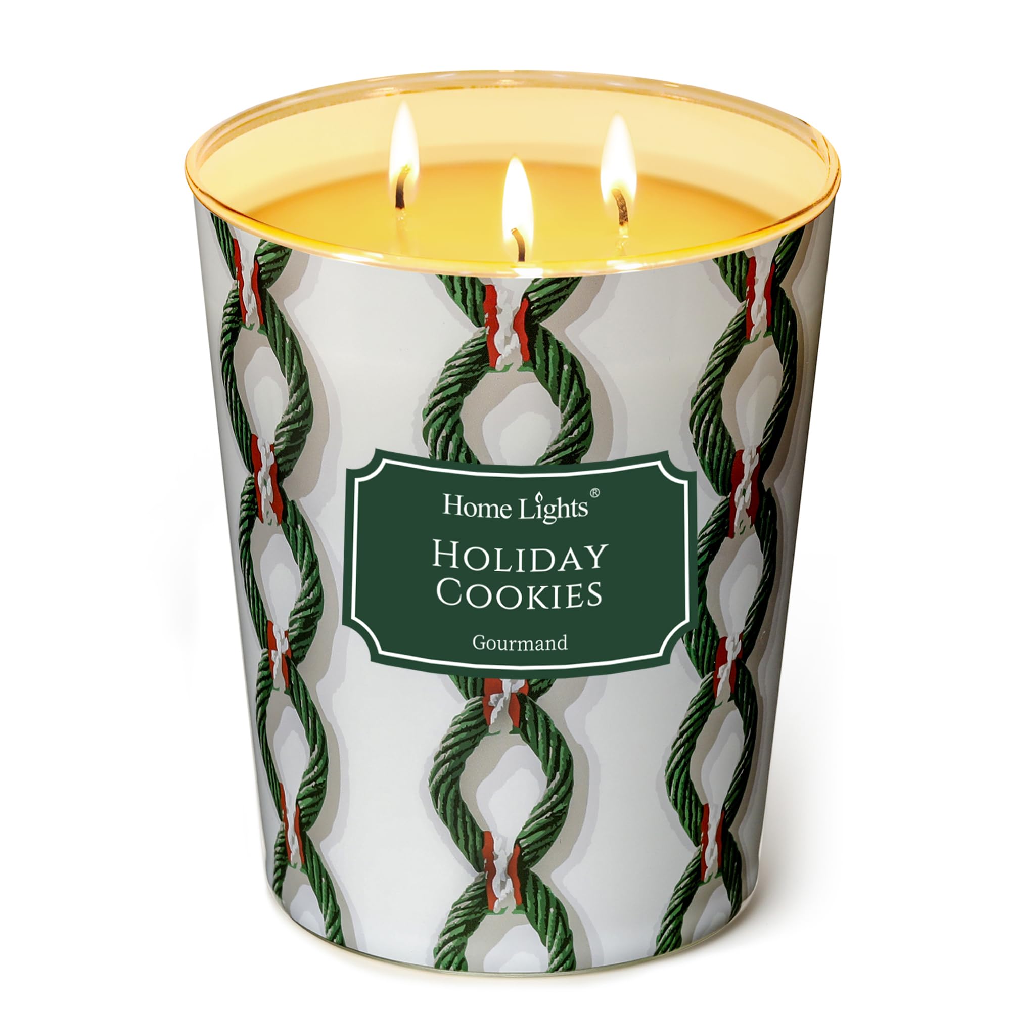 Home Lights Holiday Cookies Scented Candles, 34oz Soy Candles Rustic Modern 3-Wick Large Candle Jars, Ideal Candle Gifts for Events, Home Decor Stress, Relief &amp; Relaxation