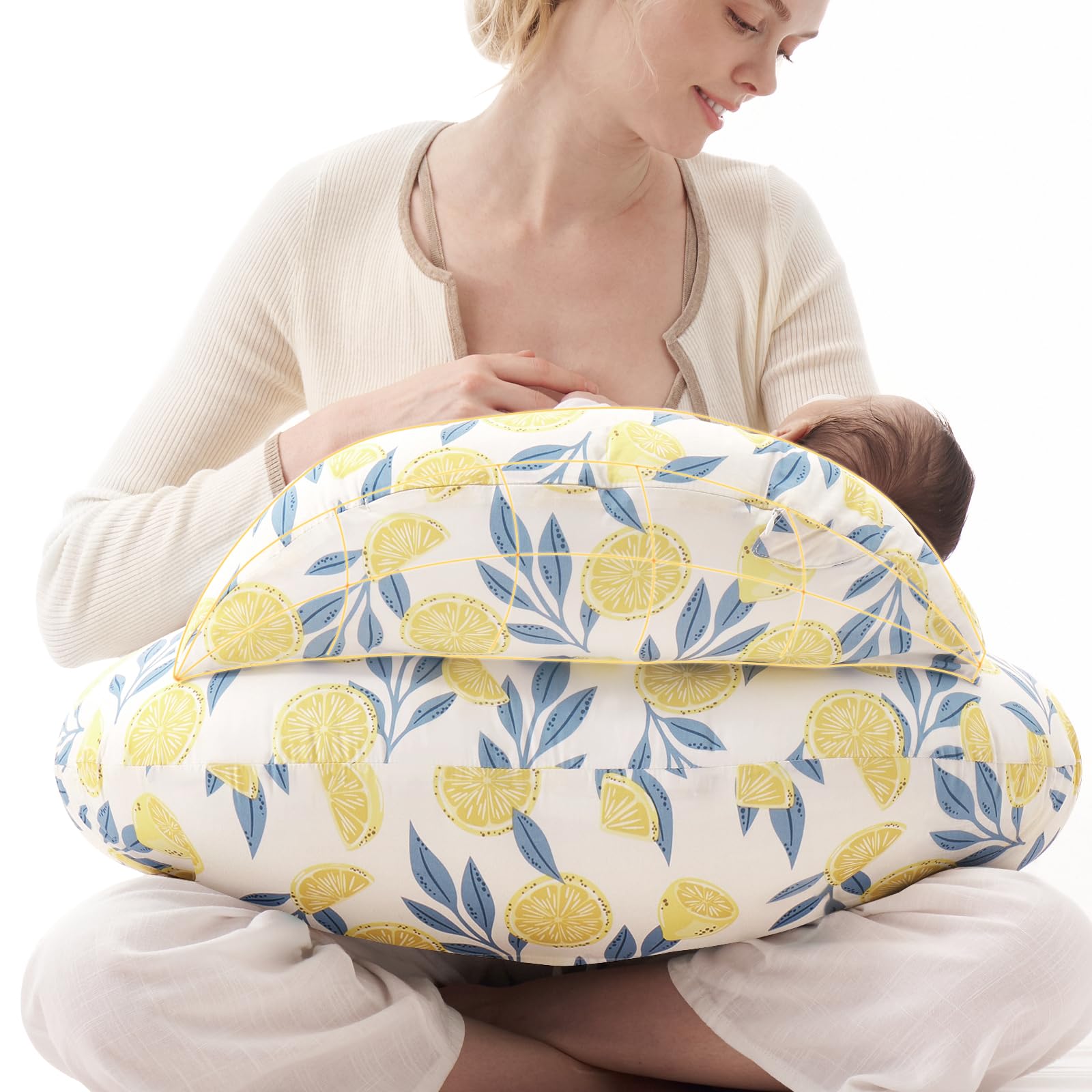 MomcozyPioneering Safety Fence Nursing Pillow for Breastfeeding- Wider Feeding Pillows for More Support for Mom & Baby- Easier Nursing & Hand Free- Fit for All, Removable Cotton Cover