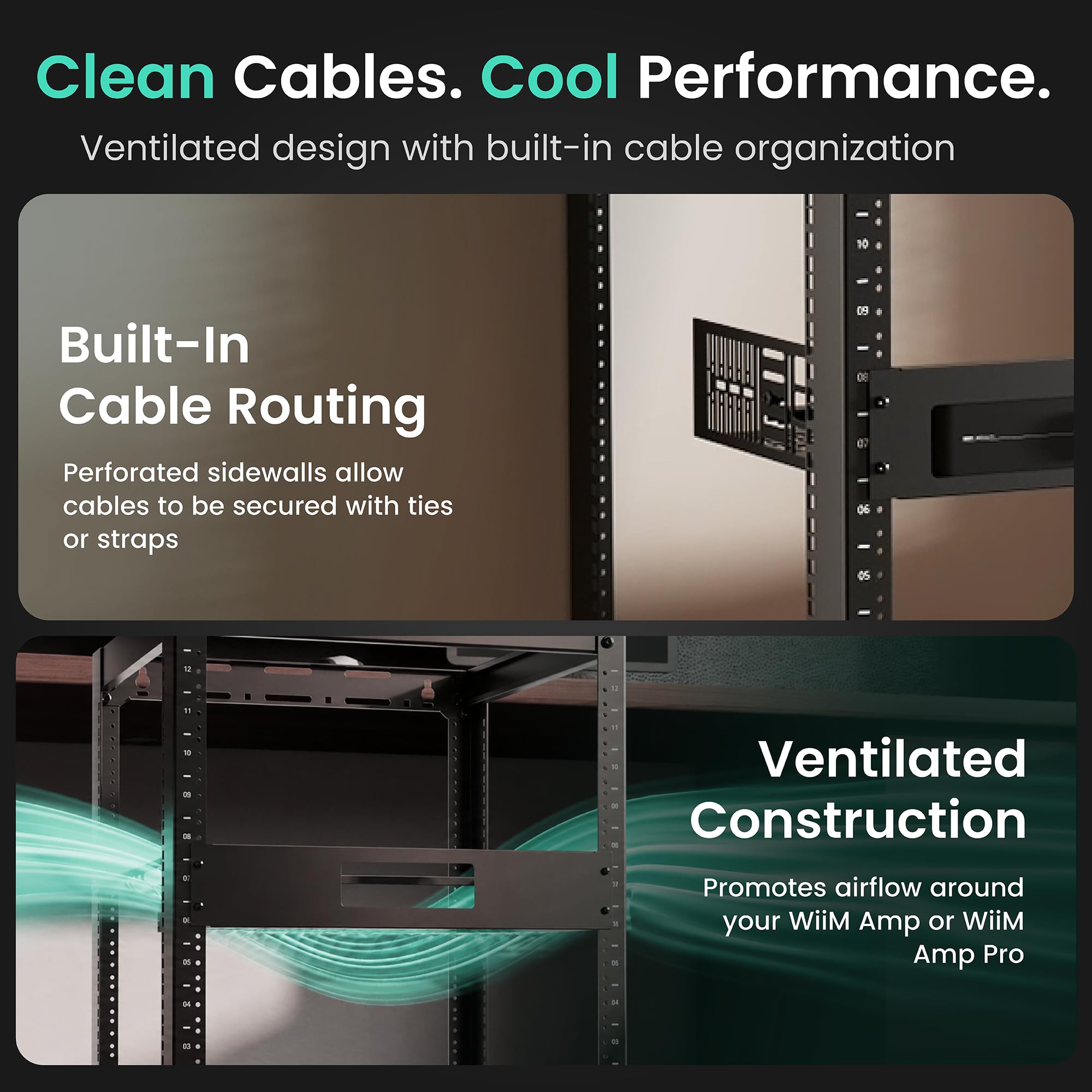 ynVISION.DESIGN Estante de montaje en rack de 2U para WiiM Amp y WiiM Amp Pro | 11 pulgadas de profundidad | Se adapta a estantes estándar de AV, audio y servidor de 19 pulgadas | Capacidad para 1 Amp