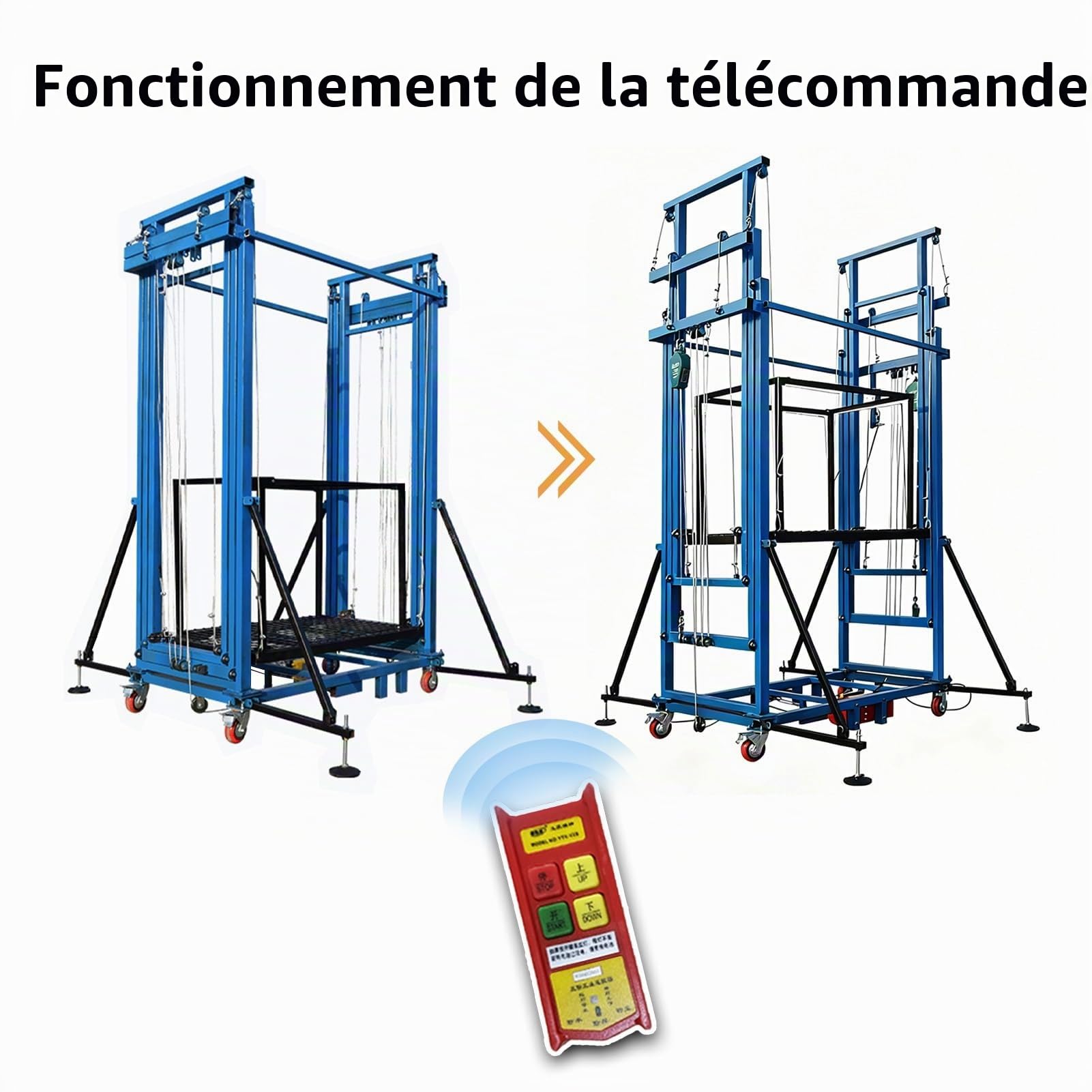 Échafaudage électrique avec télécommande, échelle de construction pliable, charge maximale de 400 kg, hauteur de levage de 2 m