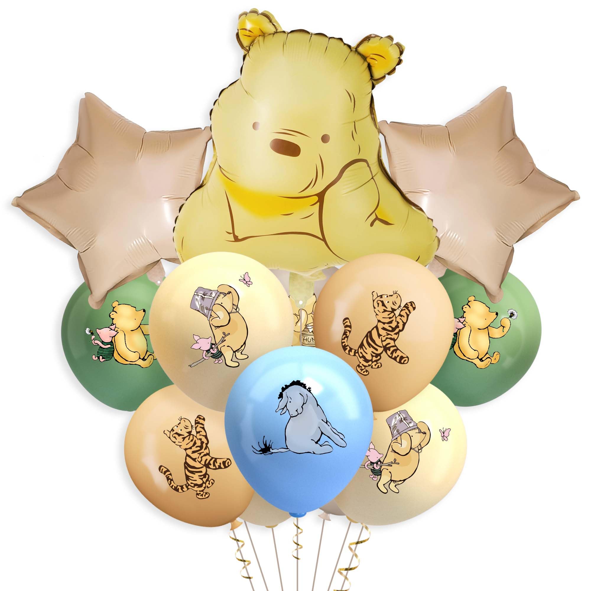 33Pcs Classic Winnie Bear Balloons Large, 12Inches Neutral Vintage Pooh Bear Baby Shower Birthday Gender Reveal Decorations Balloons Kit for Boys Girls