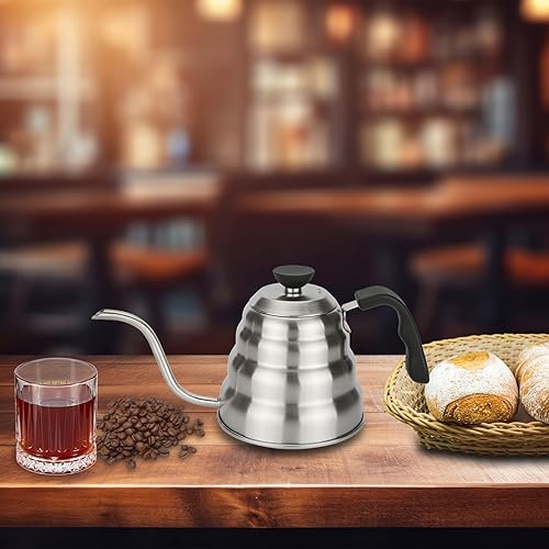 Miniatura 5 de Hervidor de café de acero inoxidable de alta calidad, 1.27 cuartos de galón1.2 L42 onzas, cuello de cisne perfecto para verter café o té, compatible