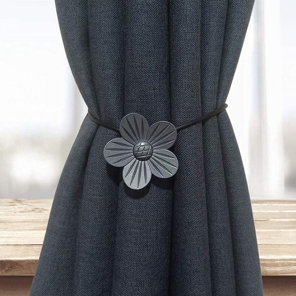 Anneau de rideau Aimant Sangle de rideau, Boucle de rideau de fleurs 2 pièces, Embrasses de rideau, Corde de rideau, Sans poinçon, Fleurs en métal, pour accessoires de rideau de chambre à coucher de
