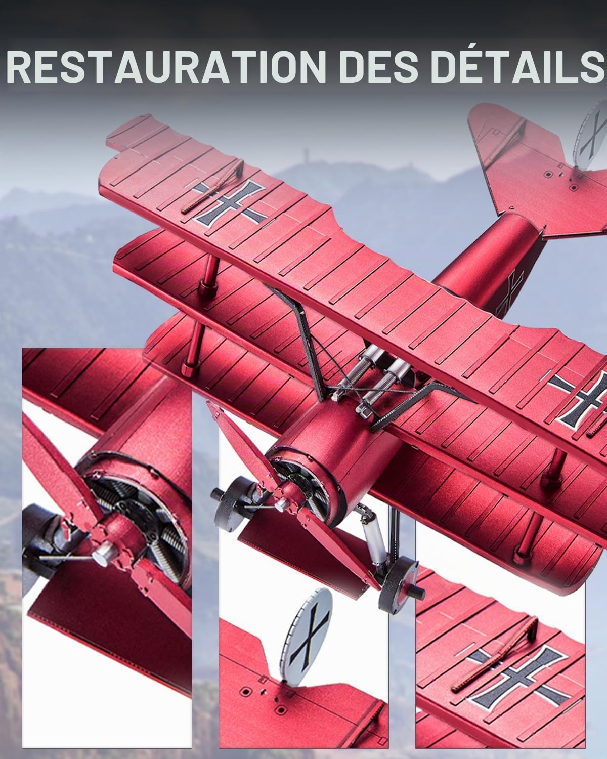 Piececool Puzzle en métal 3D Fokker Dr.I Triplane du Baron Rouge, Kits de Modèle pour Adultes à Construire, Acier Inoxydable 304, Assemblage requis, Pas de Colle Requise, Niveau de difficulté 2
