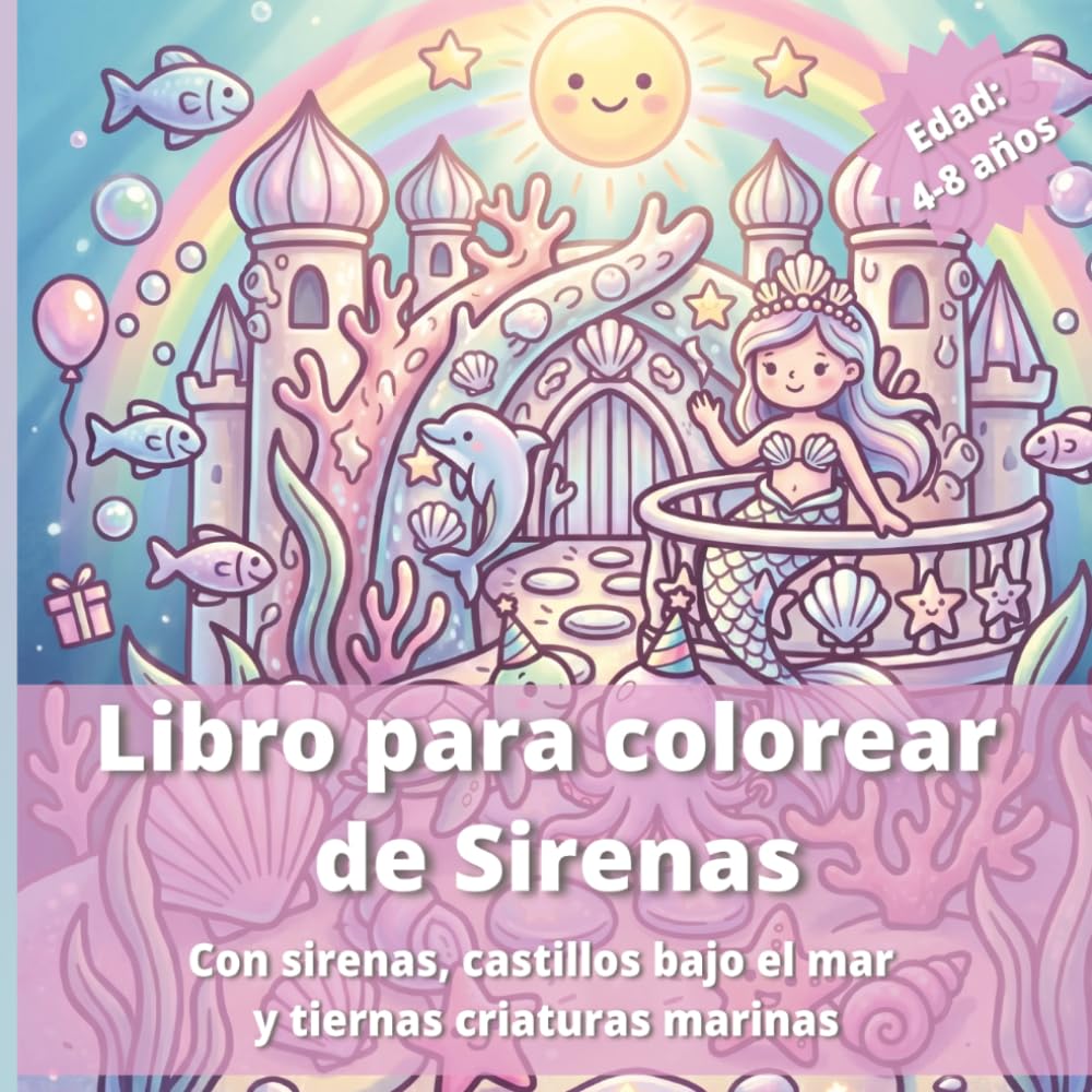 Libro para colorear del mágico mundo submarino - Para niñas de 4 a 8 años: Una aventura encantadora con sirenas, castillos bajo el mar y tiernas ... grandes y gruesas para colorear fácilmente