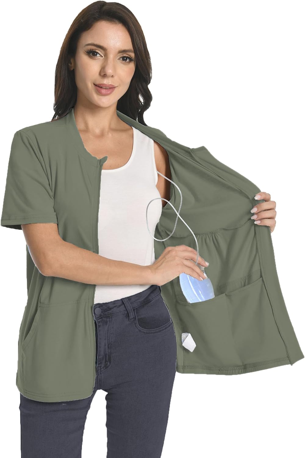 Post Mastectomy Zip Up Shirts with Drain Pockets Surgery Recovery Must Haves Clothing Comfy Short Sleeve Shirts