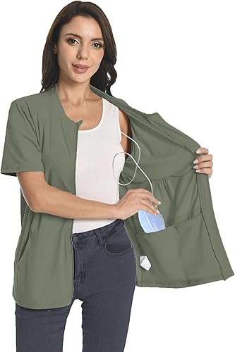 Miniatura 7 de Camisas con cremallera para después de la mastectomía y bolsillos de drenaje, ropa imprescindible para recuperación de cirugía, cómodas camisas