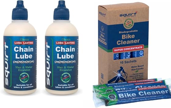 Squirt Chain Lube for Bikes 2 Pack 120ml & Bike Cleaner 30ml Super Concentrate Sachets Pack of 10 Bundle