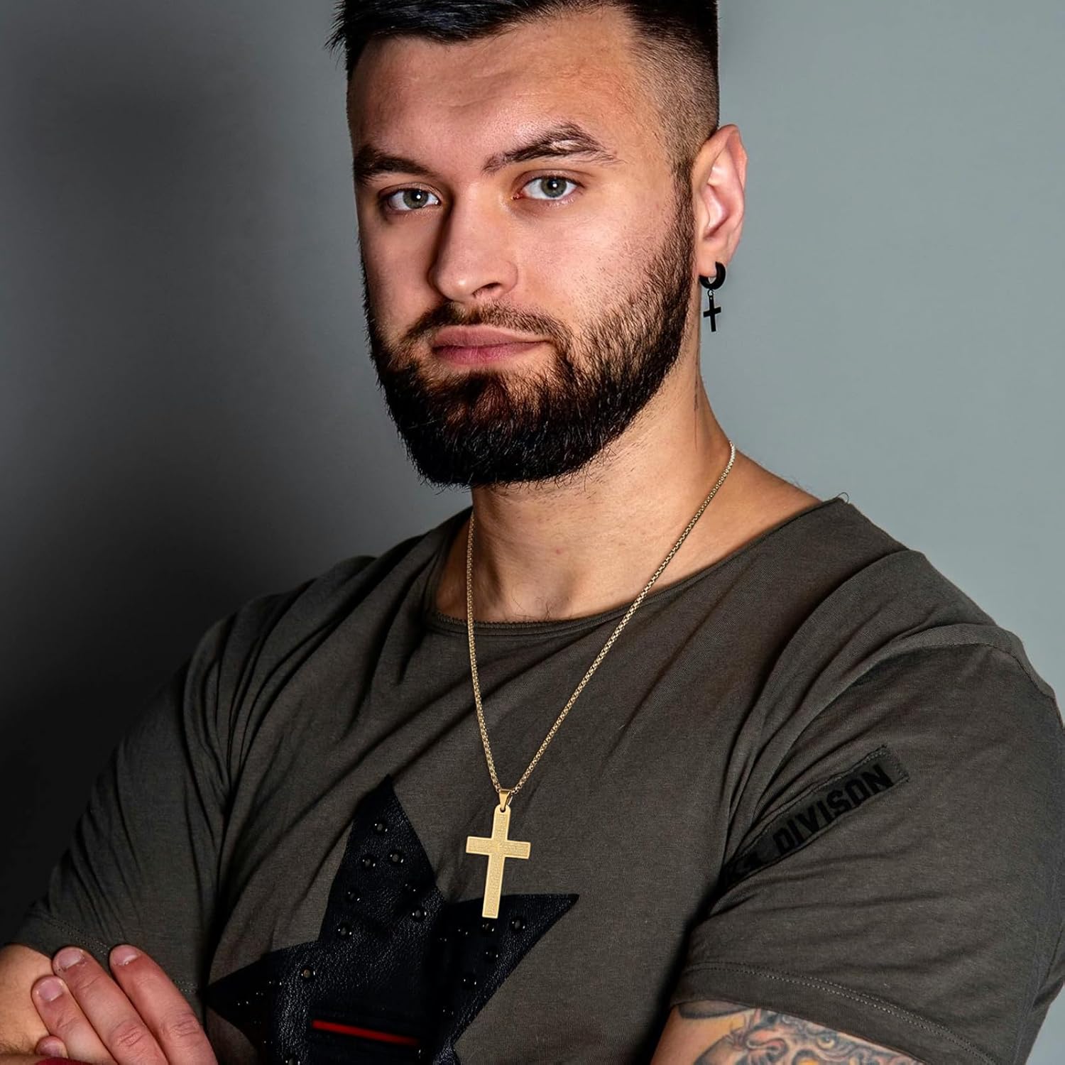 HZMAN Stainless Steel Mens Womens Cross Necklace Lord's Prayer Pendant, 4 Colors Available - Image 2