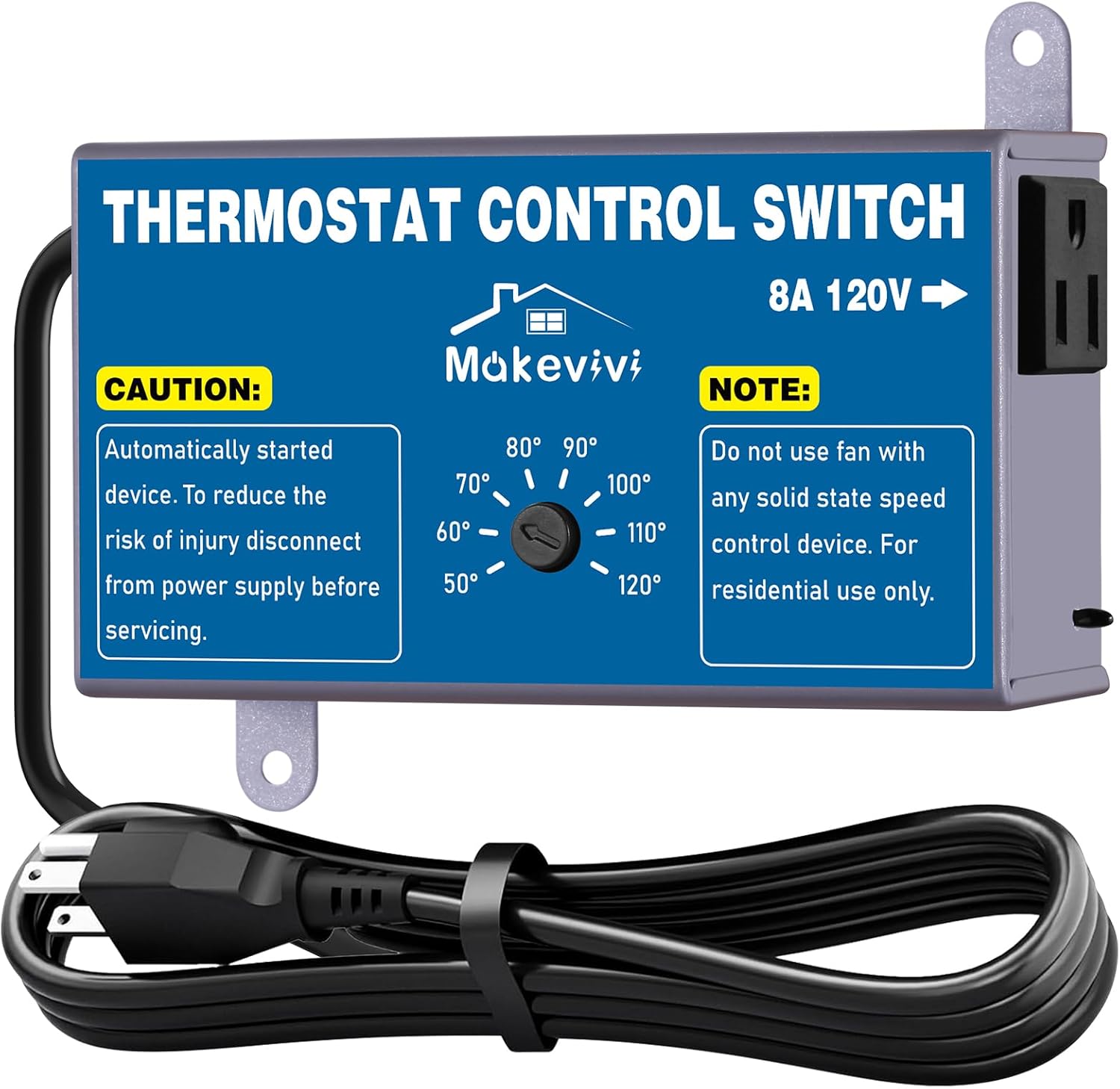 2 Pack Thermostat Controller for Attic Fan, Adjustable Temperature Control Switch with Socket, Overload & Surge Protector, 1600W Fan Thermostat for Garage, Workshop, Greenhouse