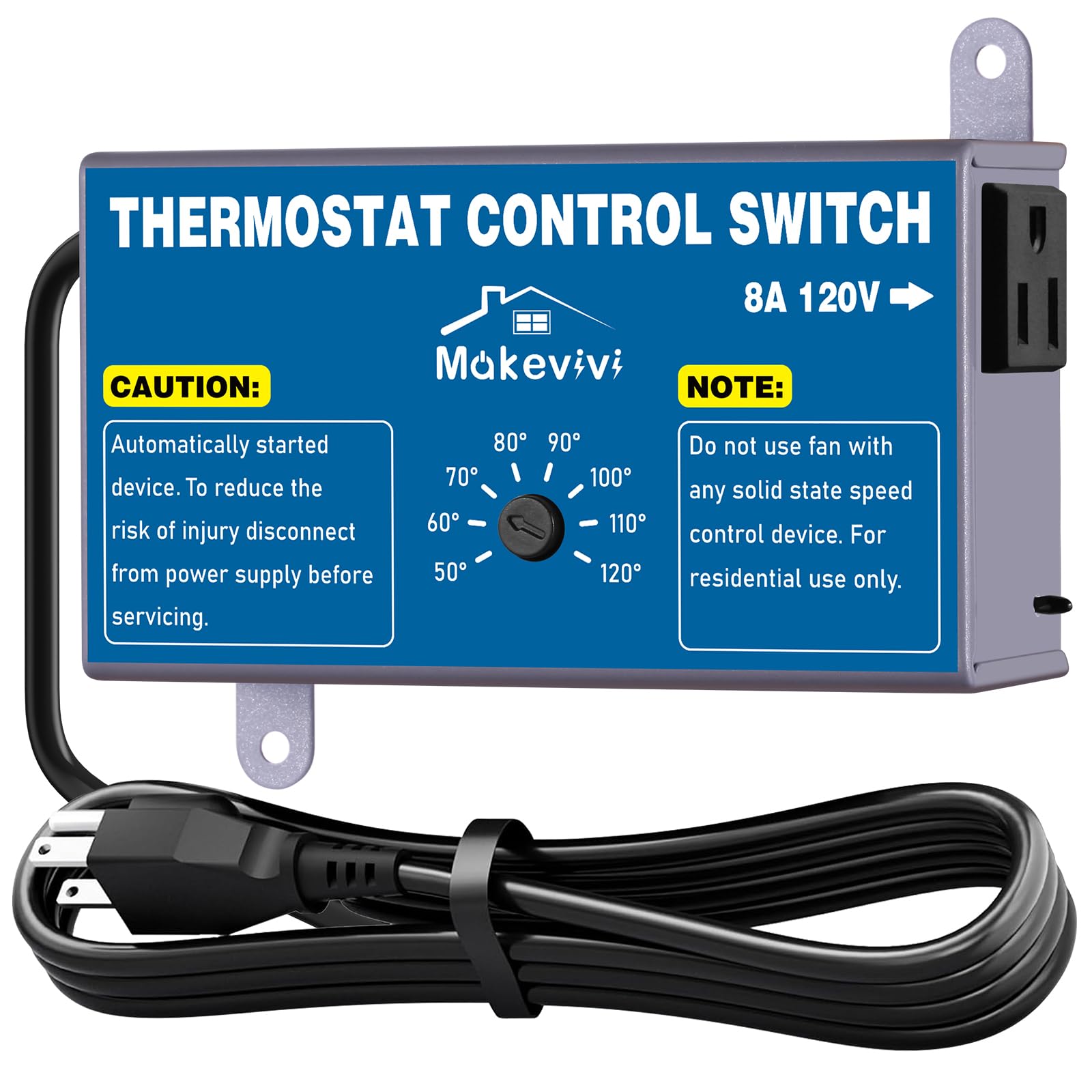 Termostato de ático ajustable para ventilador de ático con protección de sobrecarga y salida, termostato de ventilador de escape Plug and Play para invernadero, taller