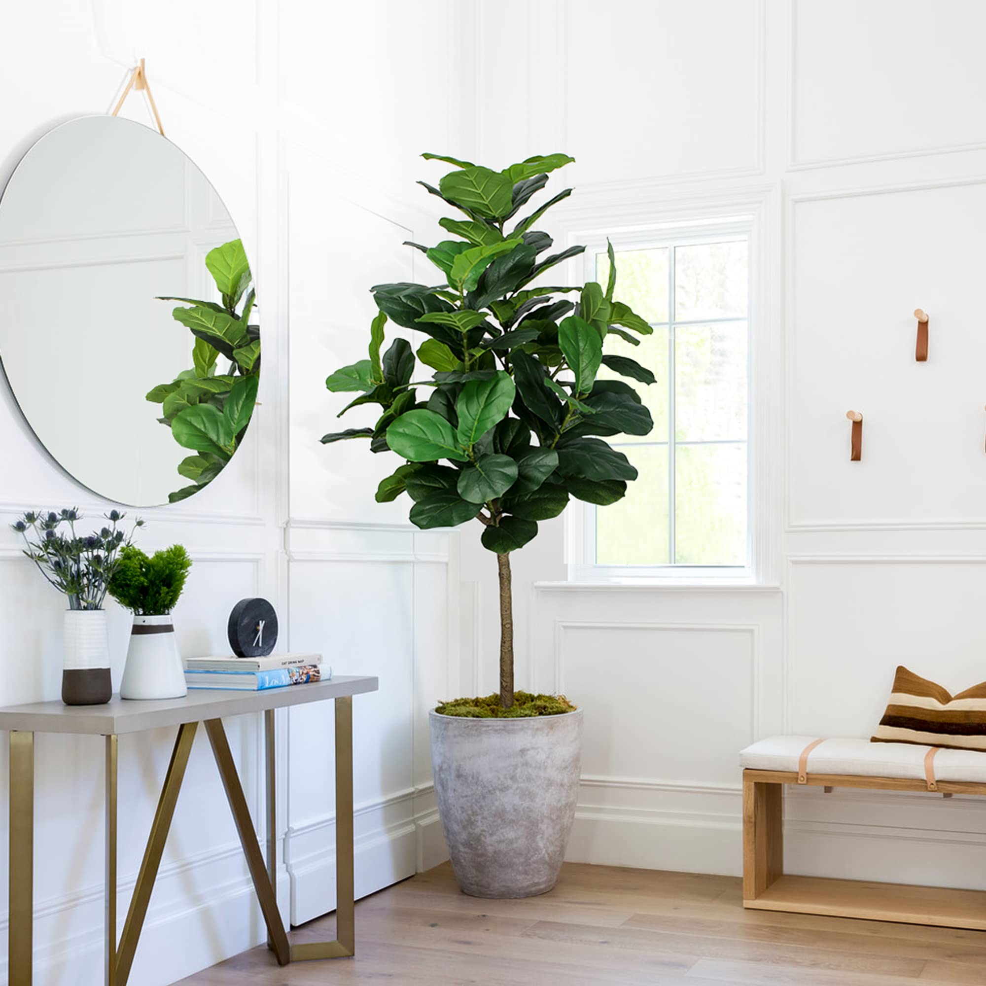 Yepdin 2 PCS Artificial Fiddle Leaf Fig Tree 6 Ft with Plastic Pot Artificial Tree,Ficus Fake Tree for Home Office Living Room,Artificial Plants Indoors and Outdoors Q180*2