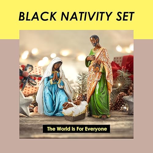 Miniatura 3 de Juego de Belén negro  Figuras de Navidad en miniatura de mesa de la Santa Familia  Juego de 3 figuras de polirresina pintadas a mano  María, José y