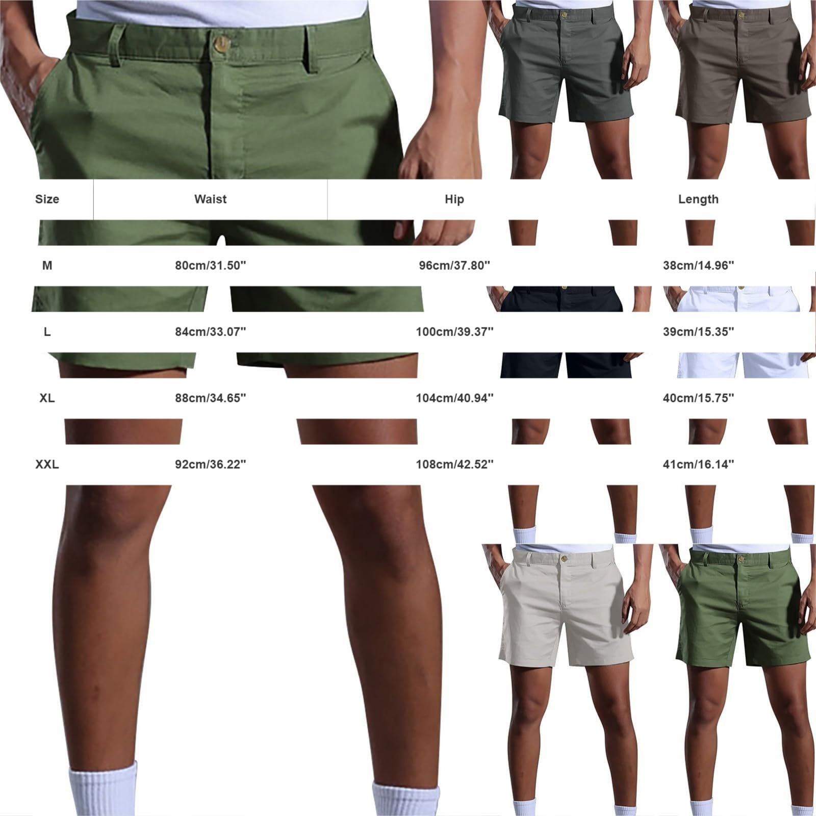 Short de golf en lin pour homme de 7,6 cm solide et respirant avec poches à fermeture éclair, coupe classique, décontracté, léger, tendance, confortable, pour la marche, la randonnée, le golf