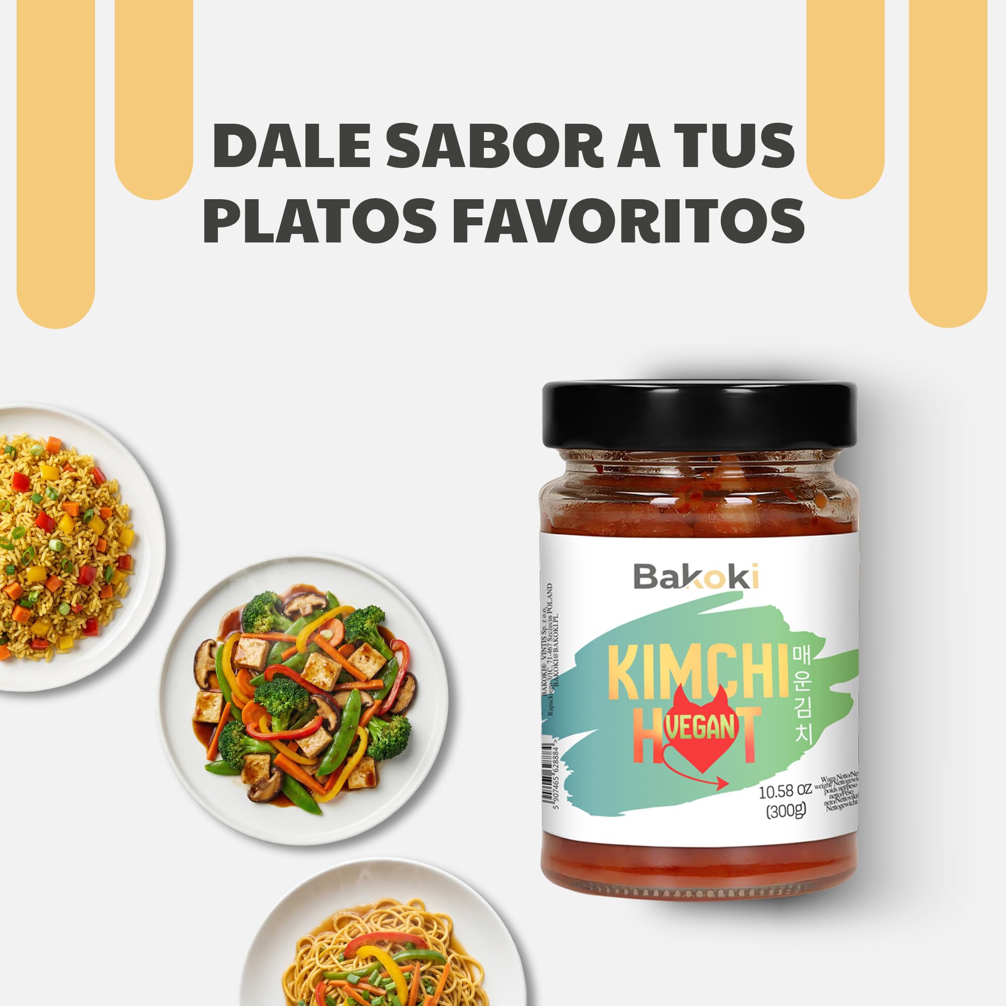 Bakoki Premium 매운 김치 Hot‑Kimchi VEGAN Gochugaru kimchi coreano picante repollo napa fermentado tradicional probiótico umami 2 x 300 g
