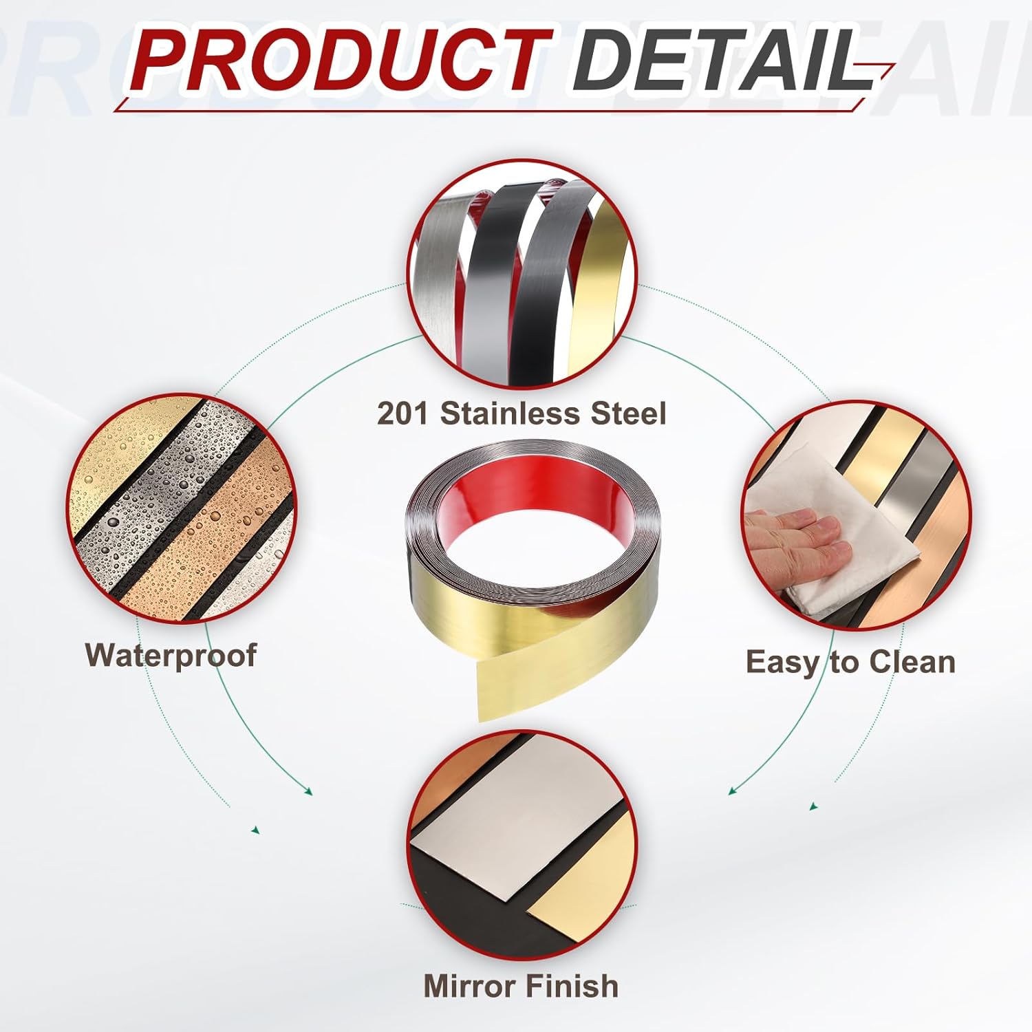 MECCANIXITY Gold Trim Peel and Stick, Self Adhesive Mirror Trim Border 32.8ft x 2" Stainless Steel Mirror Finish Molding Tape Strips for Wall Cabinet Tile Edge Molding