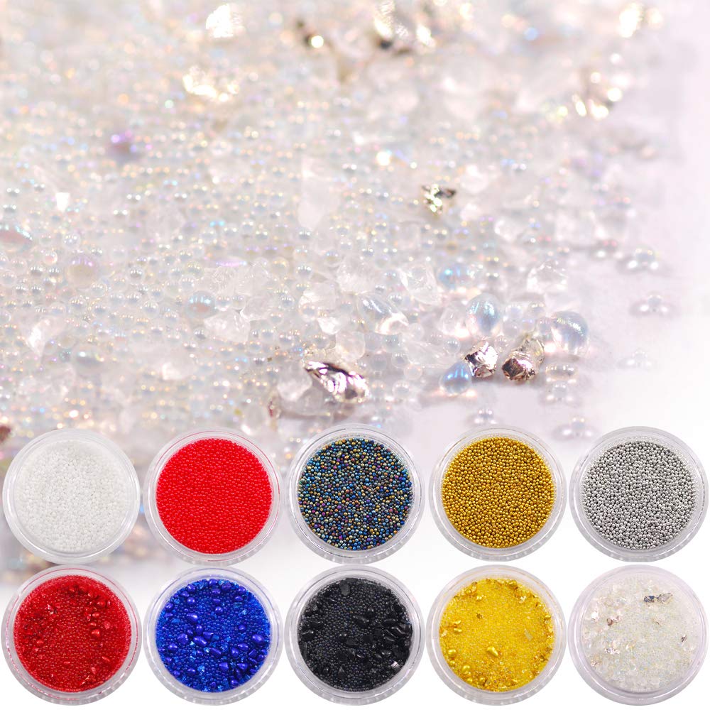 Hisenlee Nail Art Mini Beads and The Shape Of Round Small Stones 10 Colors Micro Ball For Nail Art Decorations Set Of 2