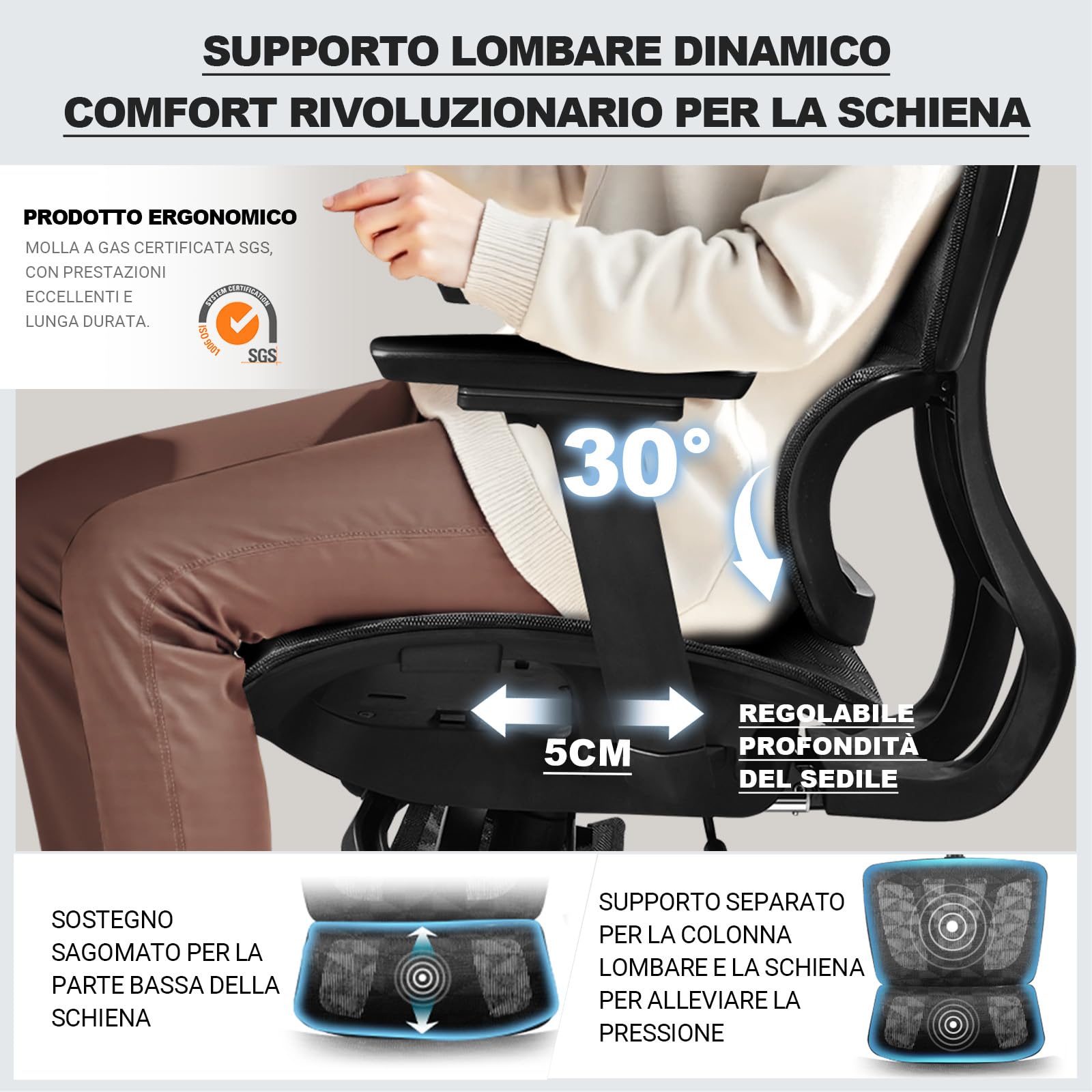 MELOKEA Sedia Ufficio Ergonomica con Poggiapiedi, Sedia Gaming in Rete | Braccioli 4D, Poggiatesta 3D, Profondità Seduta Regolabile, Inclinazione 4 Livelli, Home Office
