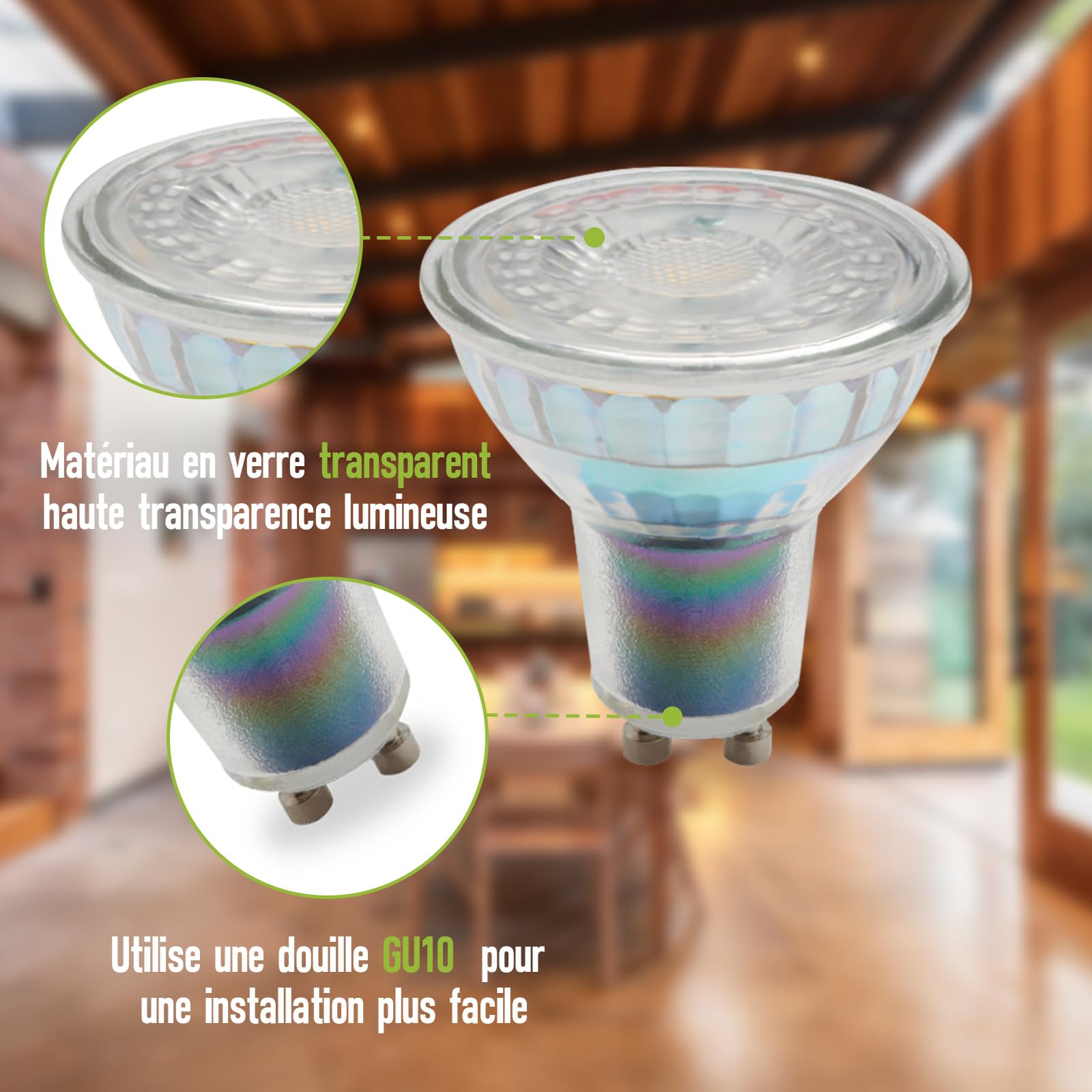 Ampoules LED GU10 7.3W Équivalent Halogène 55W 1090 Lumens Lampe à Réflecteur Blanc Chaud 3000K 30° Spot Ampoule GU10 Led Efficacité Energétique Non dimmable AC 230V Lot de 10