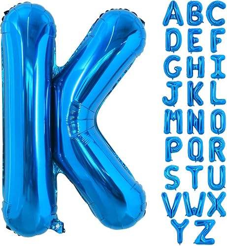 TONIFUL Globos grandes de 40 pulgadas con letras K azules gigantes del alfabeto, globos grandes de Mylar para decoración de fiestas de cumpleaños,