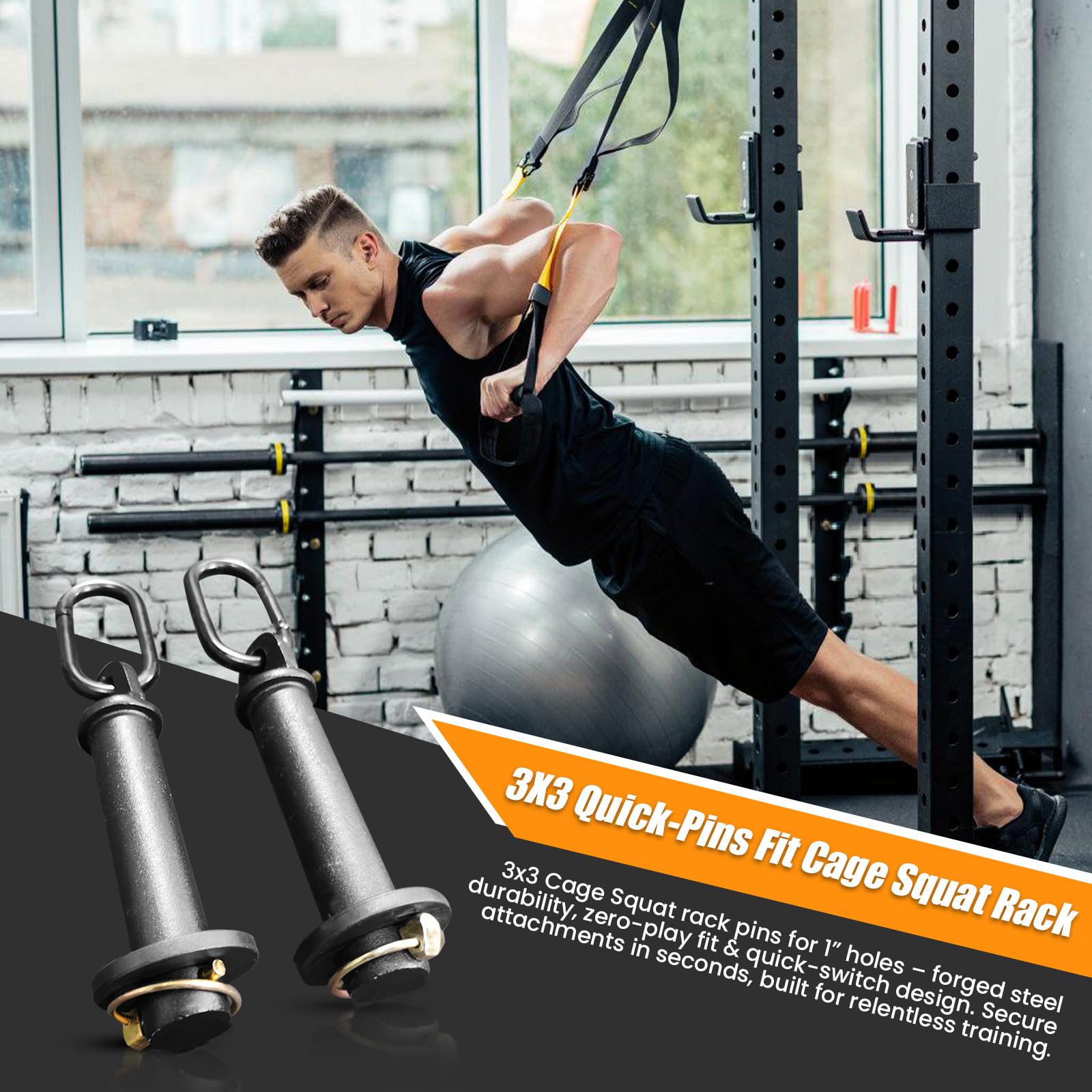 Power Cage Squat Rack Quick-Release Safety Pins Universal Gym Accessory Heavy-Duty Steel Fits 3x3 Rack with 1