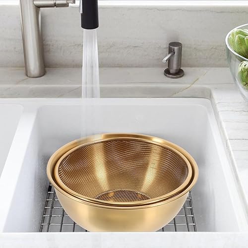 Miniatura 8 de Luxshiny Cesta coladora de acero inoxidable con colador de malla fina y lavabo para lavar verduras, frutas y arroz, herramienta organizadora de